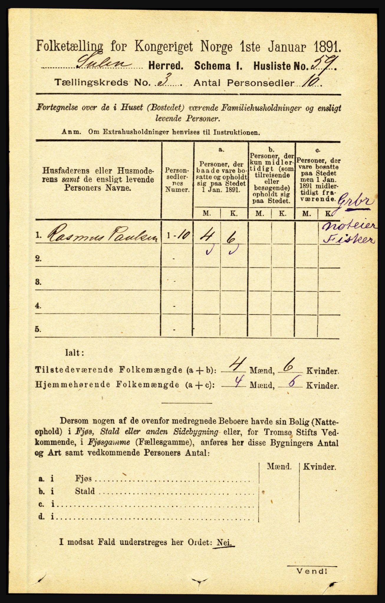 RA, 1891 census for 1412 Solund, 1891, p. 1141