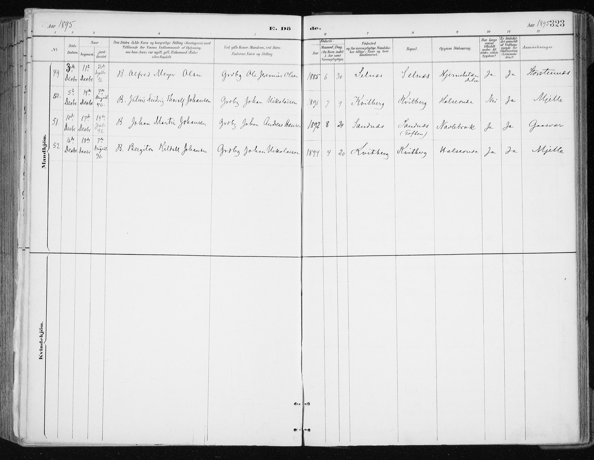 Tromsøysund sokneprestkontor, SATØ/S-1304/G/Ga/L0005kirke: Parish register (official) no. 5, 1888-1896, p. 323