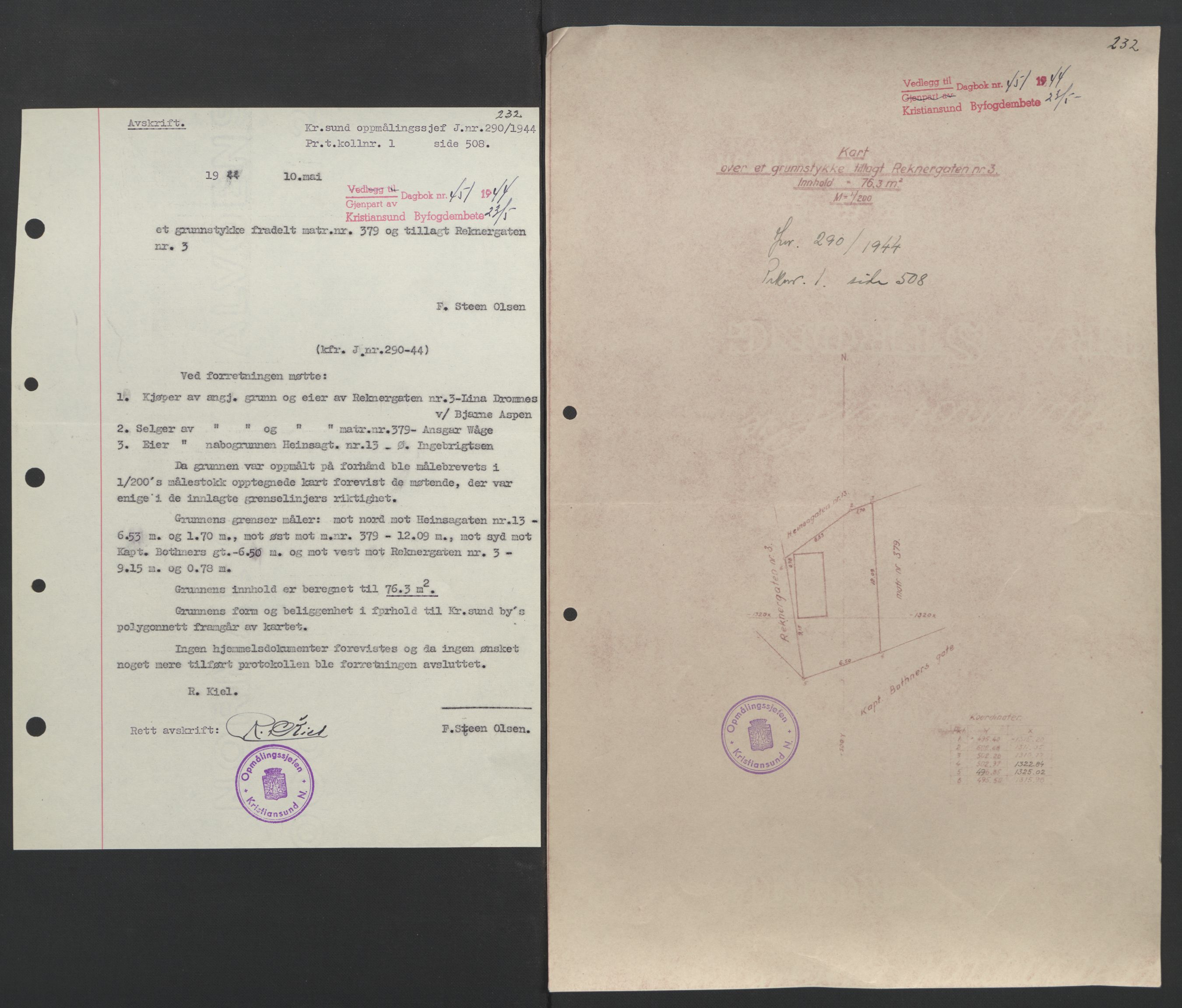 Kristiansund byfogd, AV/SAT-A-4587/A/27: Mortgage book no. 37, 1942-1945, Diary no: : 451/1944