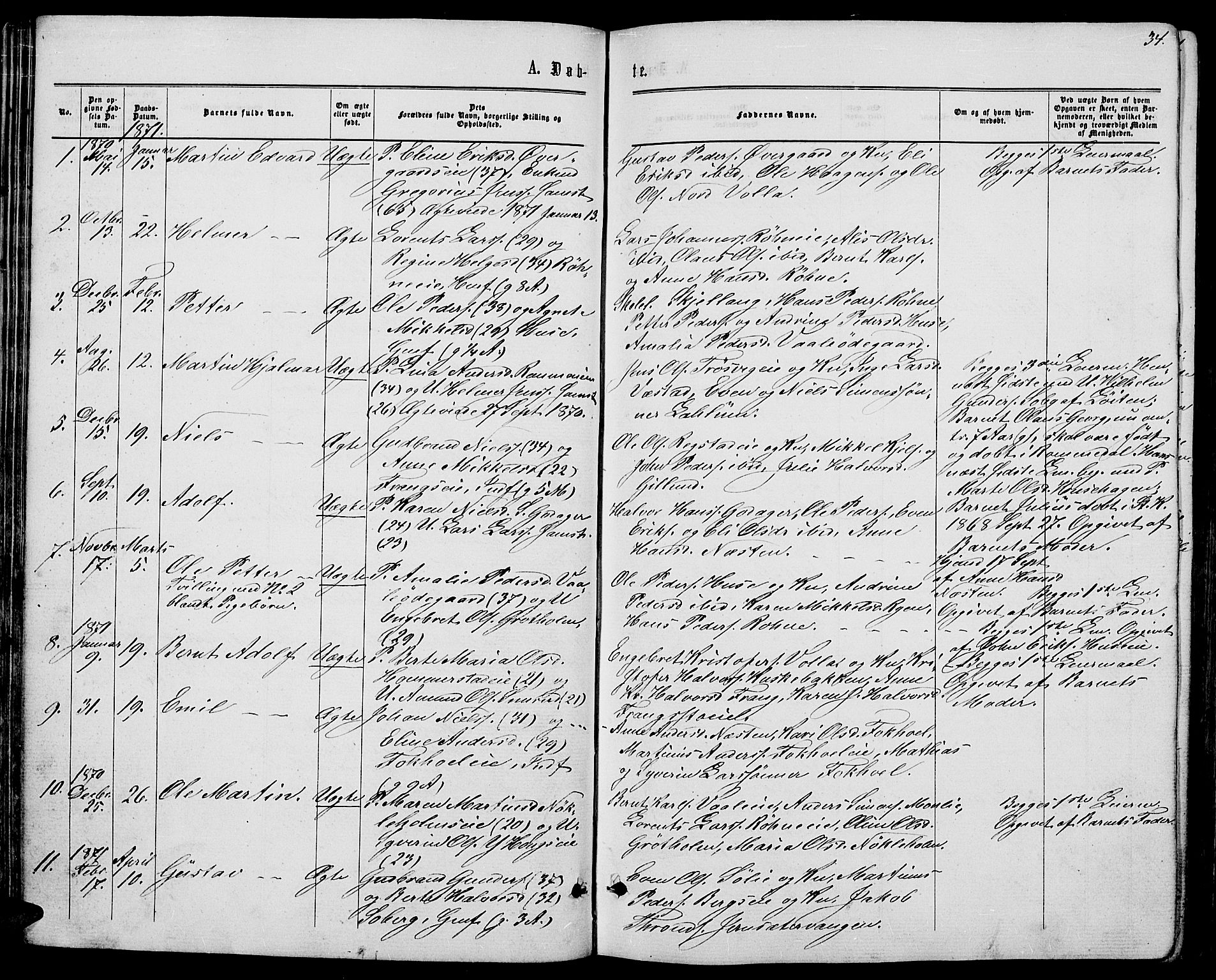 Stange prestekontor, SAH/PREST-002/L/L0006: Parish register (copy) no. 6, 1864-1882, p. 34