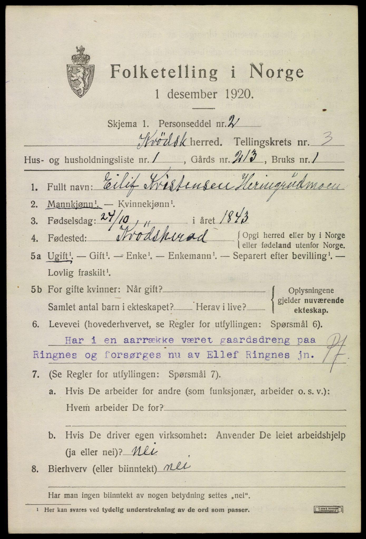 SAKO, 1920 census for Krødsherad, 1920, p. 3841