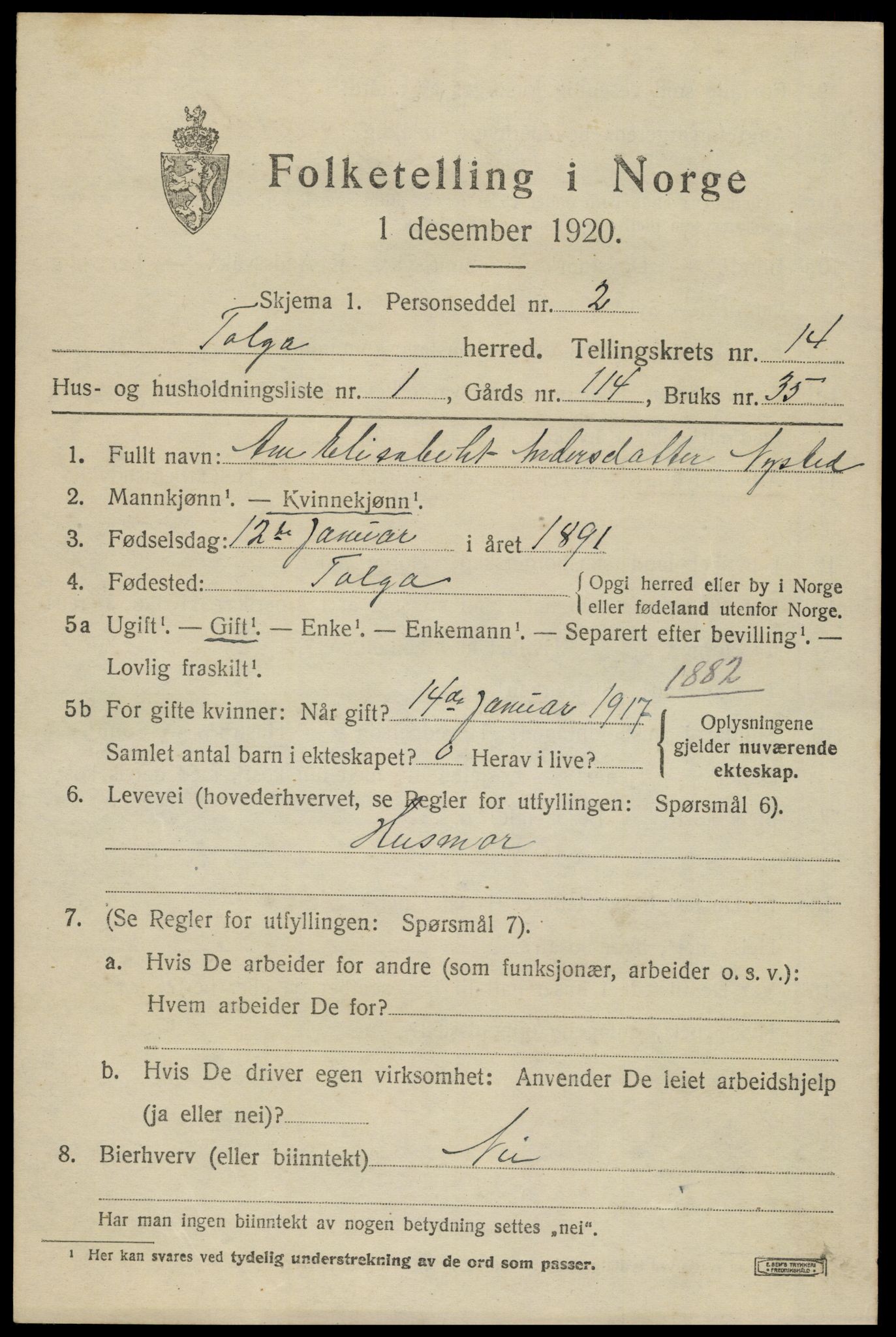 SAH, 1920 census for Tolga, 1920, p. 6239