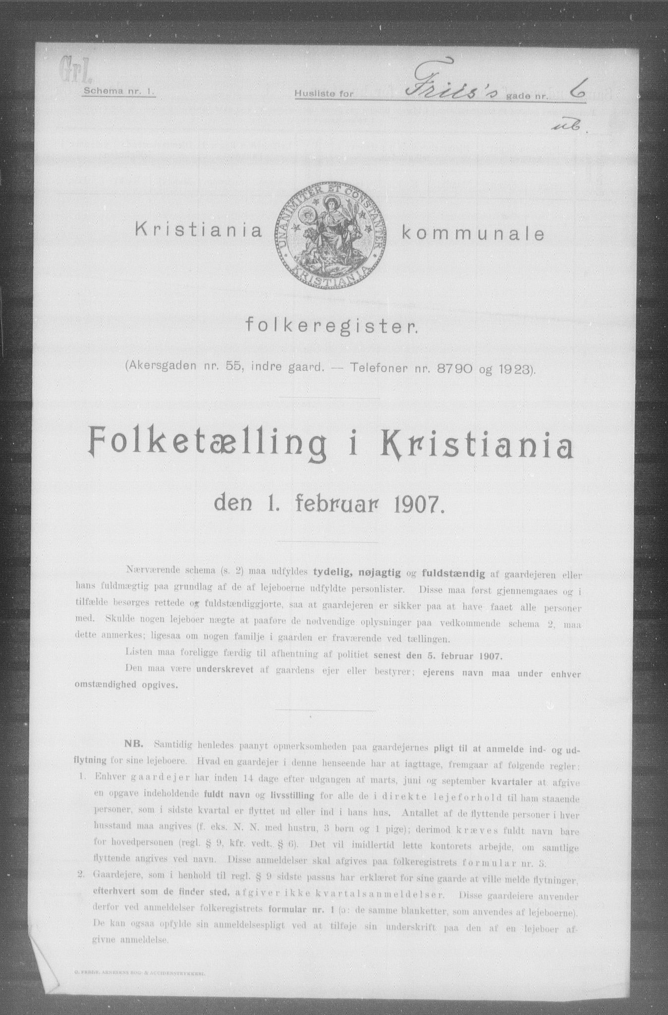 OBA, Municipal Census 1907 for Kristiania, 1907, p. 13648