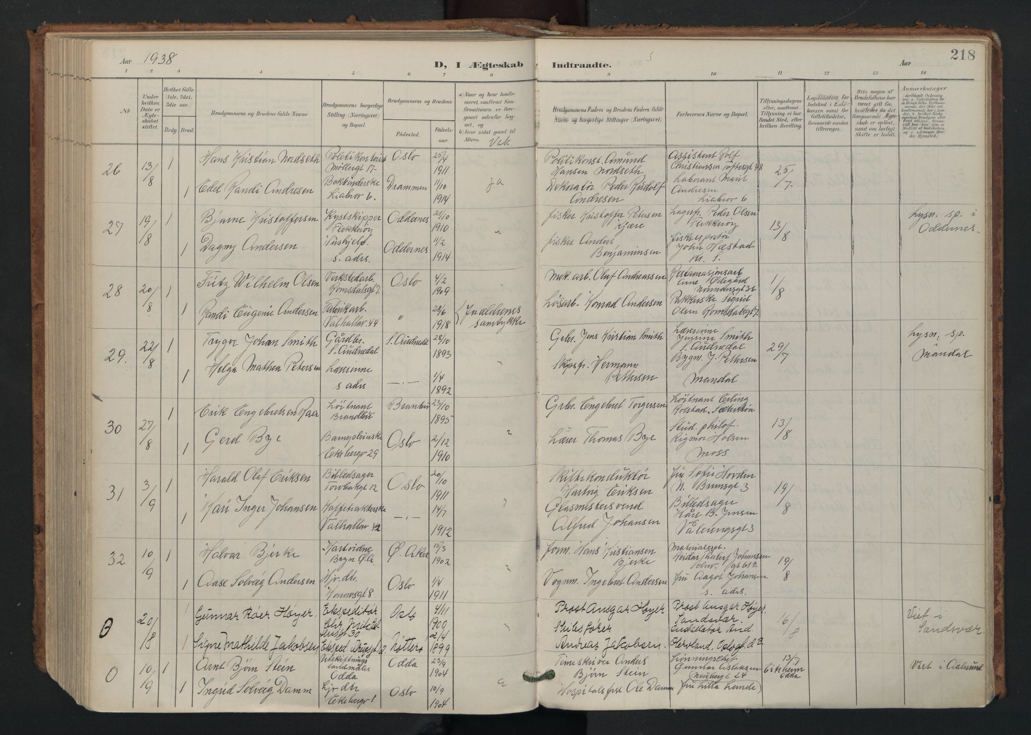 Gamlebyen prestekontor Kirkebøker, AV/SAO-A-10884/F/Fa/L0011: Parish register (official) no. 11, 1901-1939, p. 218