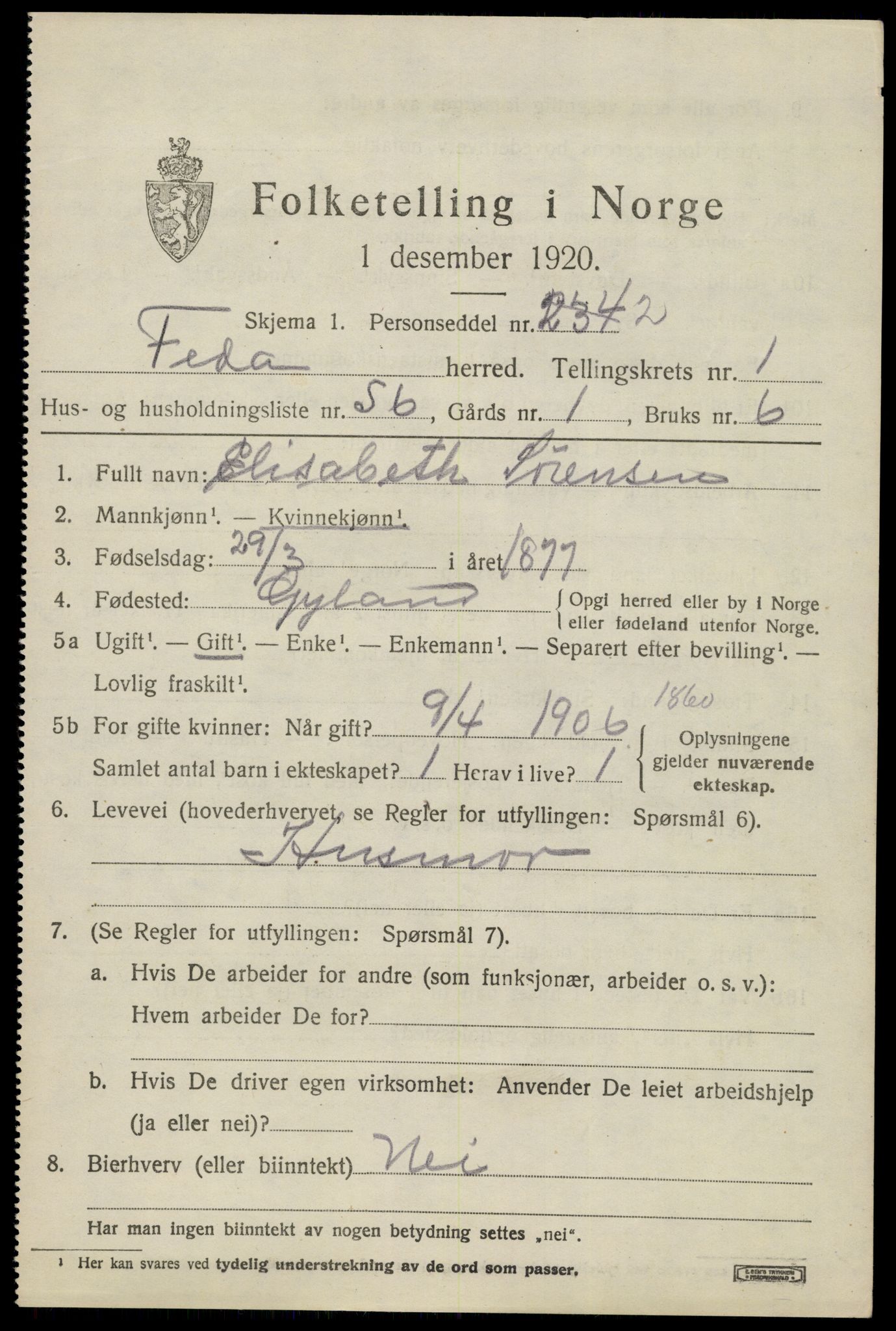 SAK, 1920 census for Feda, 1920, p. 921