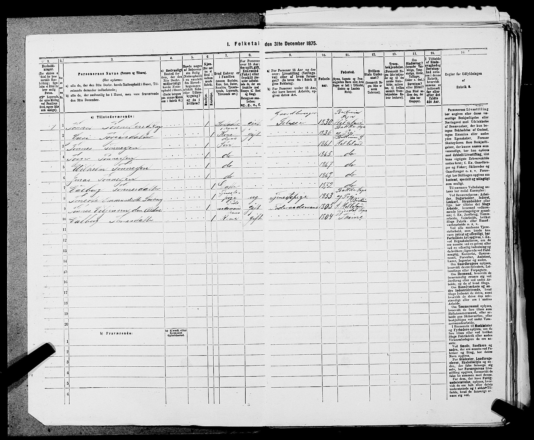 SAST, 1875 census for 1115P Helleland, 1875, p. 675