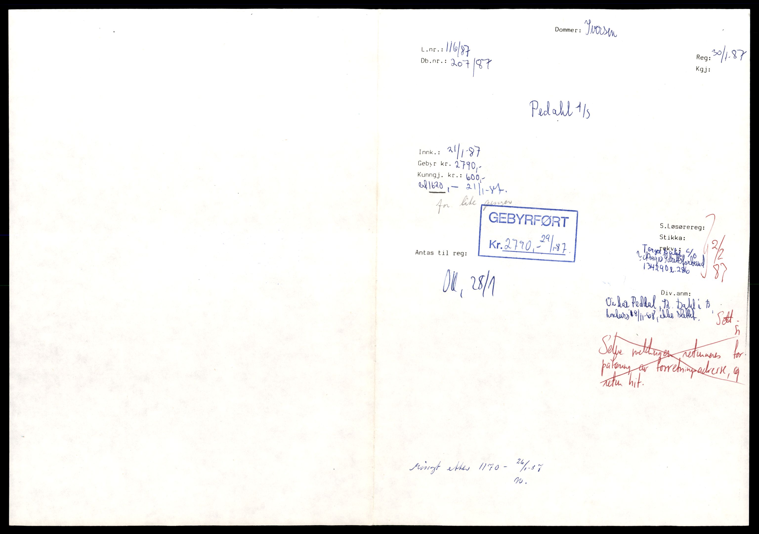 Asker og Bærum tingrett, AV/SAT-A-10379/K/Kb/Kbb/L0127: Aksjeselskap og andelslag i Bærum, Ped - Petr, 1944-1989, p. 1