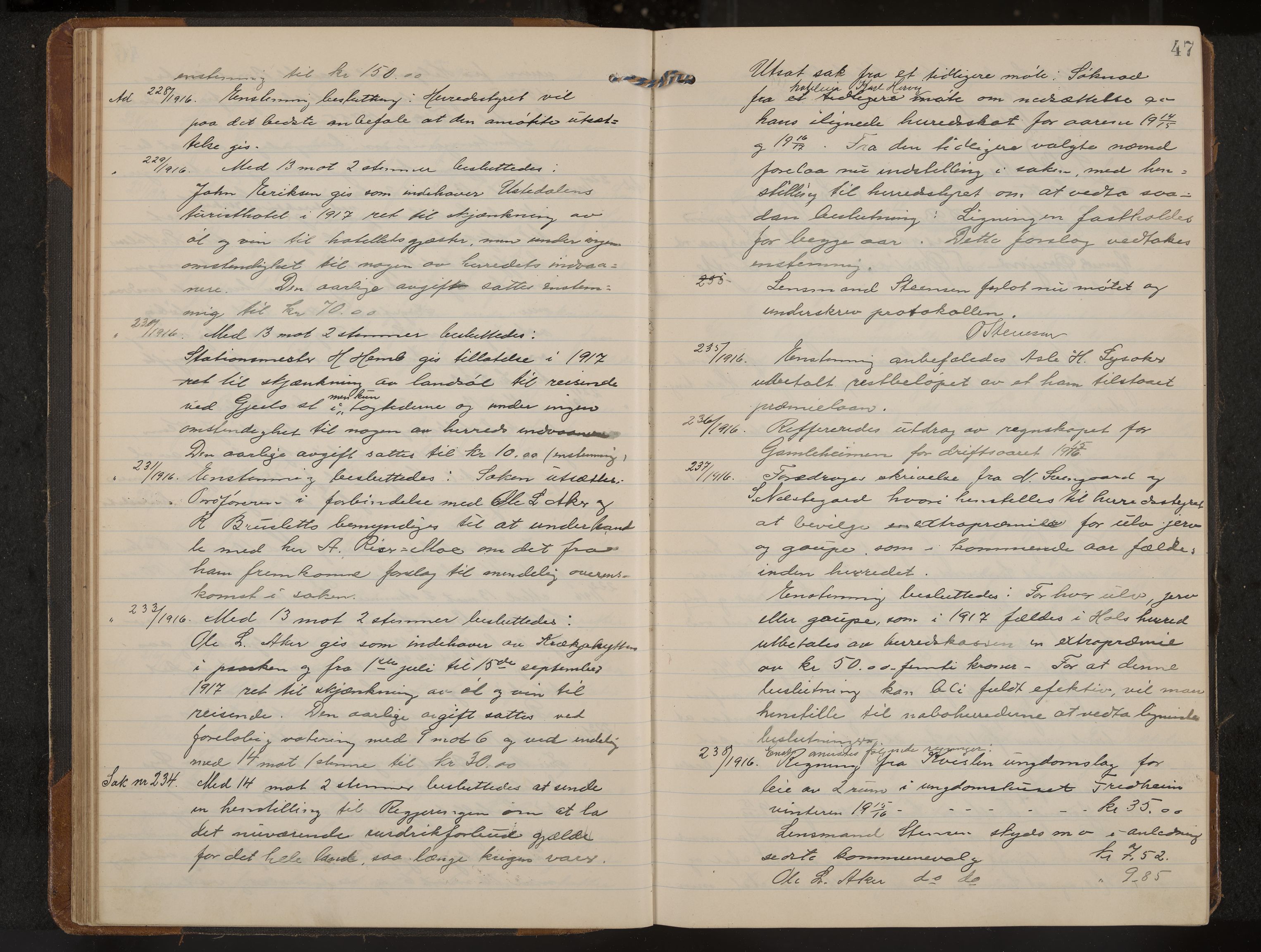 Hol formannskap og sentraladministrasjon, IKAK/0620021-1/A/L0006: Møtebok, 1916-1922, p. 47