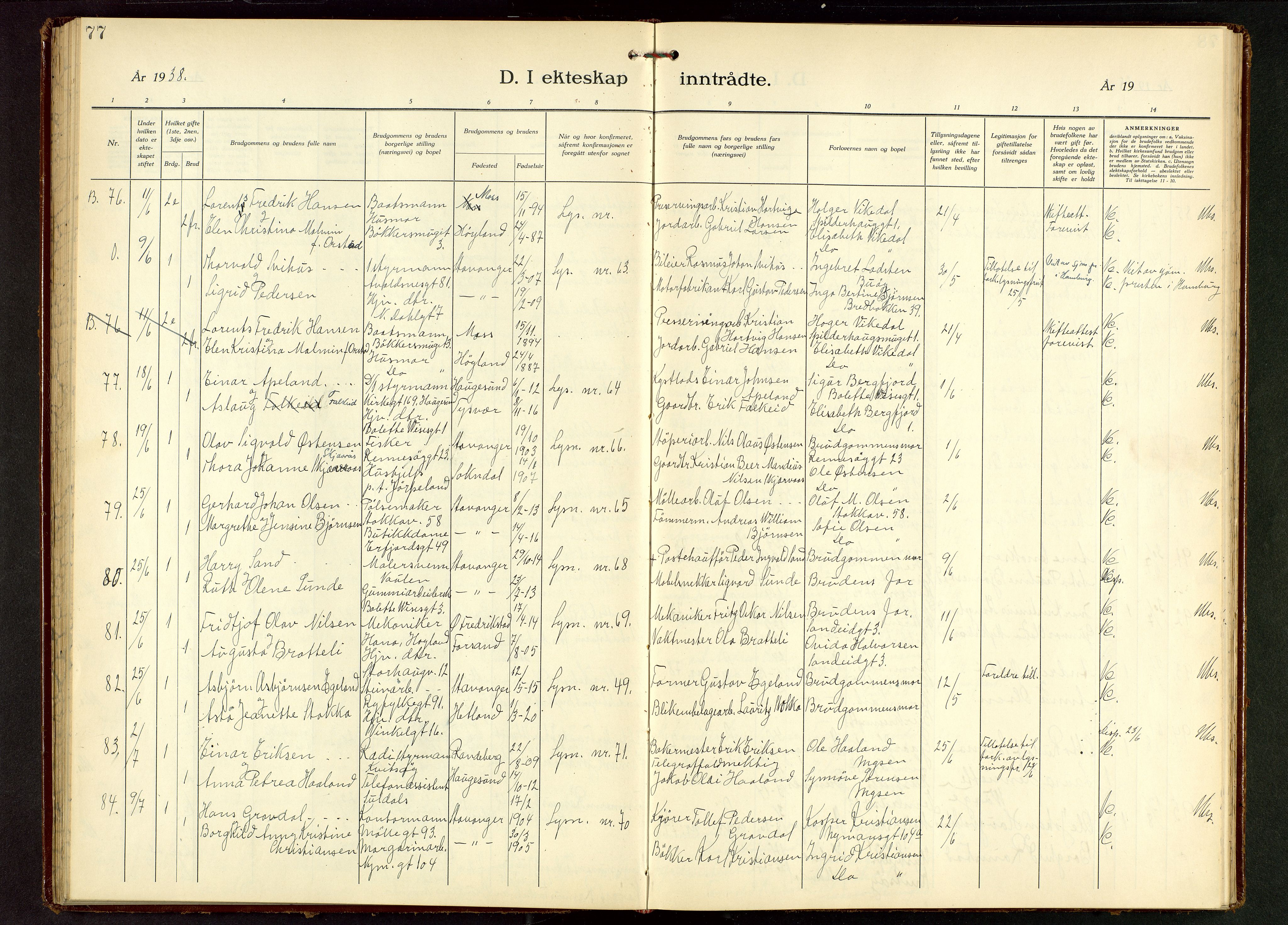 St. Johannes sokneprestkontor, AV/SAST-A-101814/001/30/30BB/L0010: Parish register (copy) no. B 10, 1933-1946, p. 77