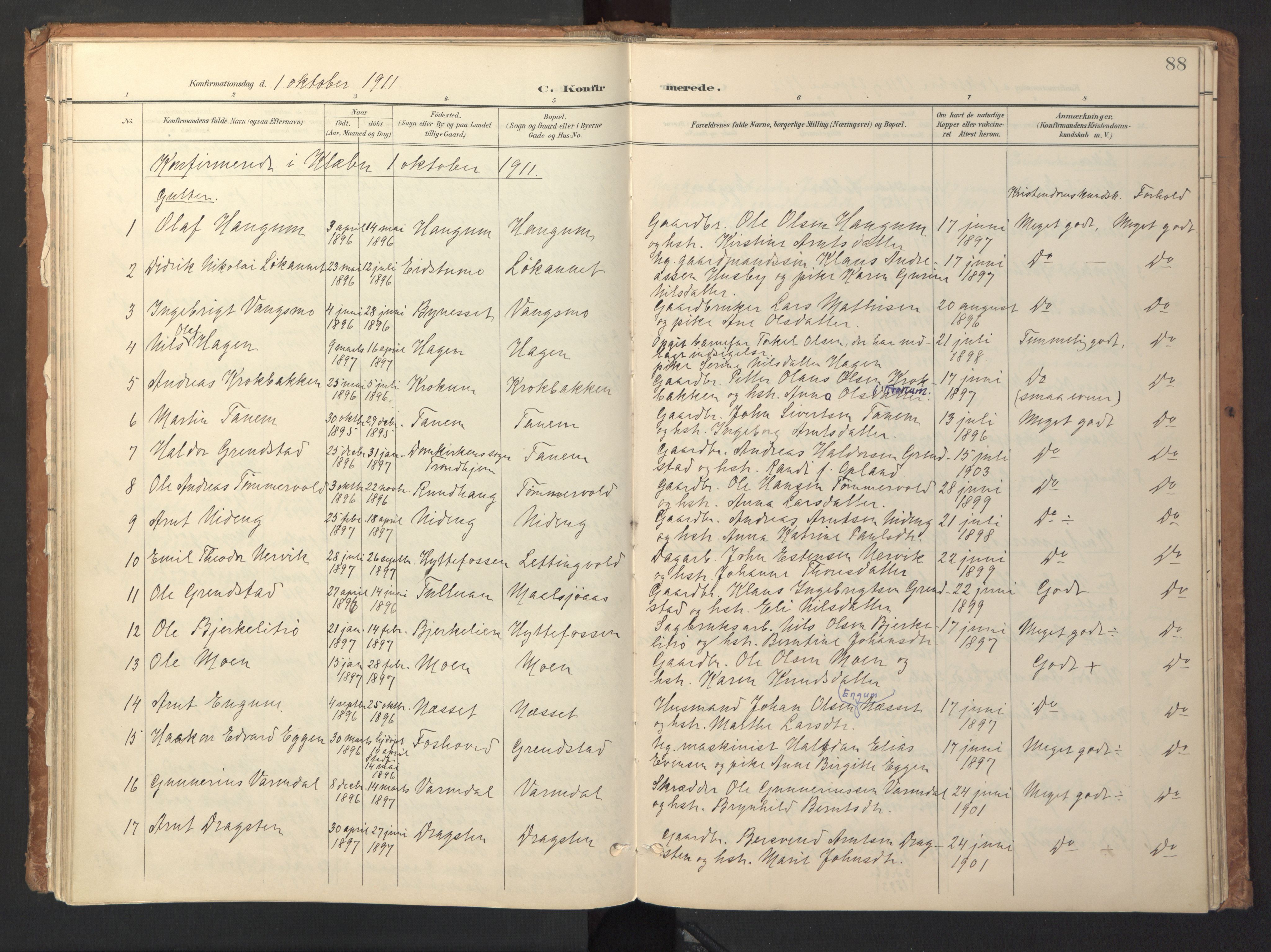 Ministerialprotokoller, klokkerbøker og fødselsregistre - Sør-Trøndelag, SAT/A-1456/618/L0448: Parish register (official) no. 618A11, 1898-1916, p. 88