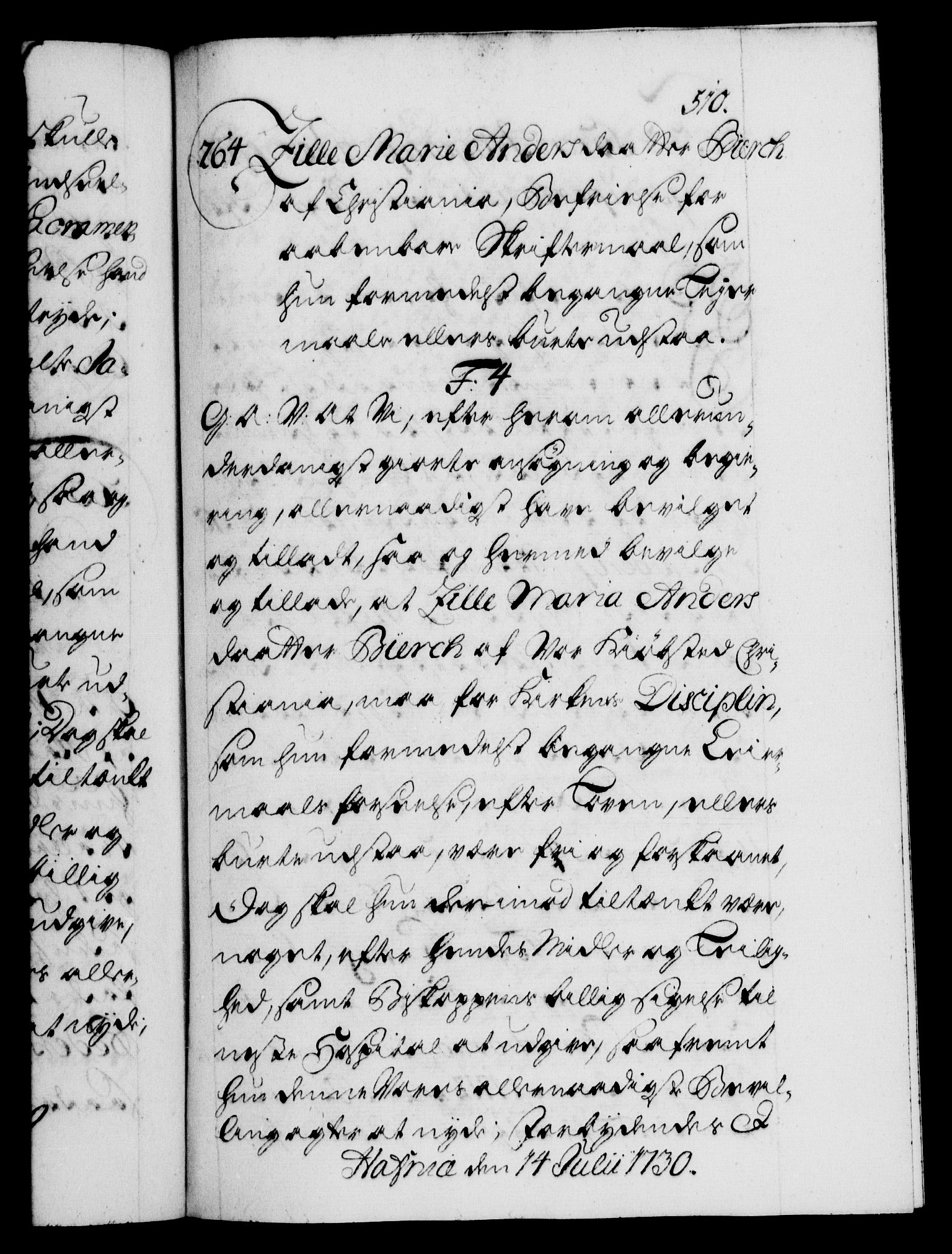 Danske Kanselli 1572-1799, AV/RA-EA-3023/F/Fc/Fca/Fcaa/L0026: Norske registre, 1729-1730, p. 510a