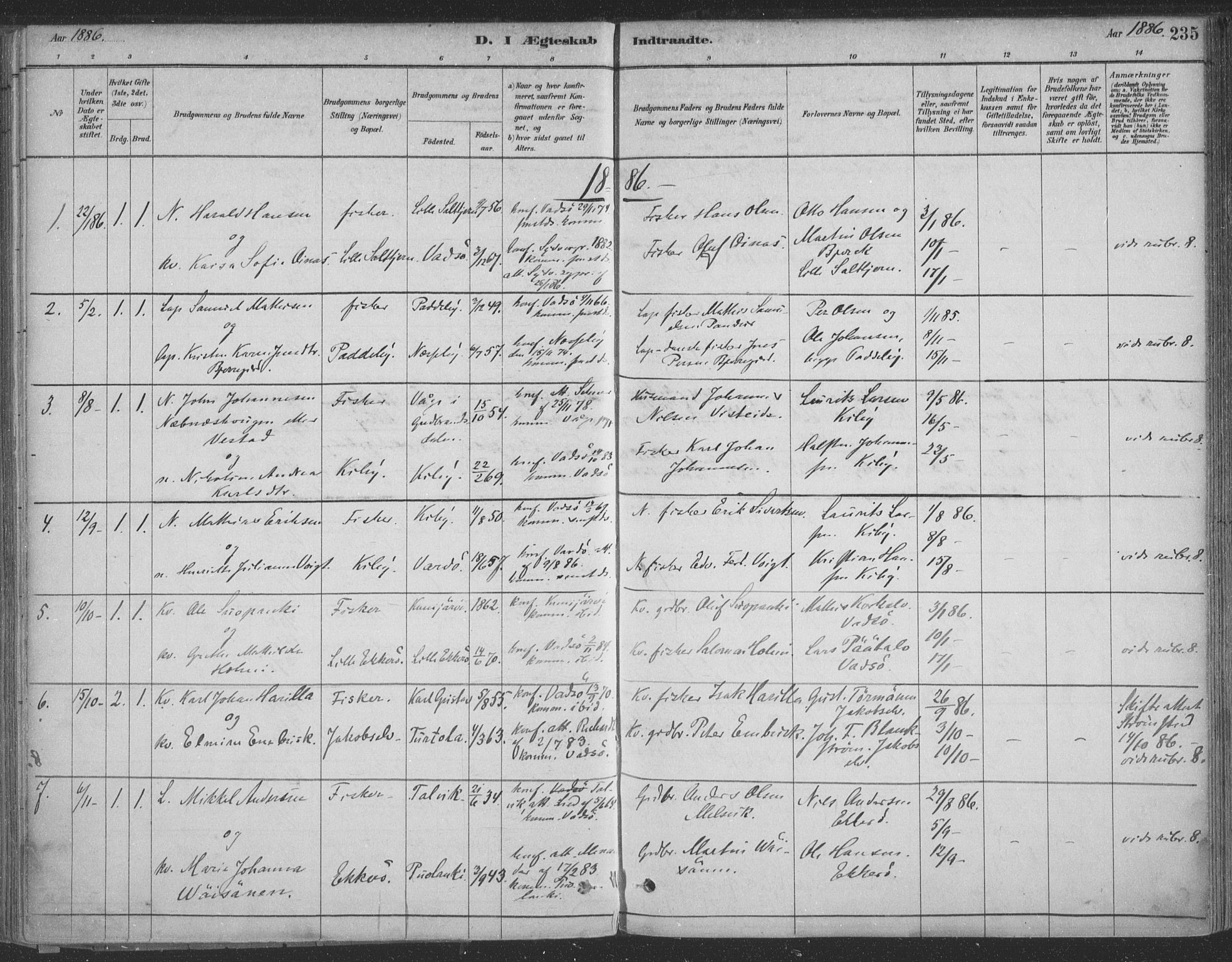 Vadsø sokneprestkontor, SATØ/S-1325/H/Ha/L0009kirke: Parish register (official) no. 9, 1881-1917, p. 235