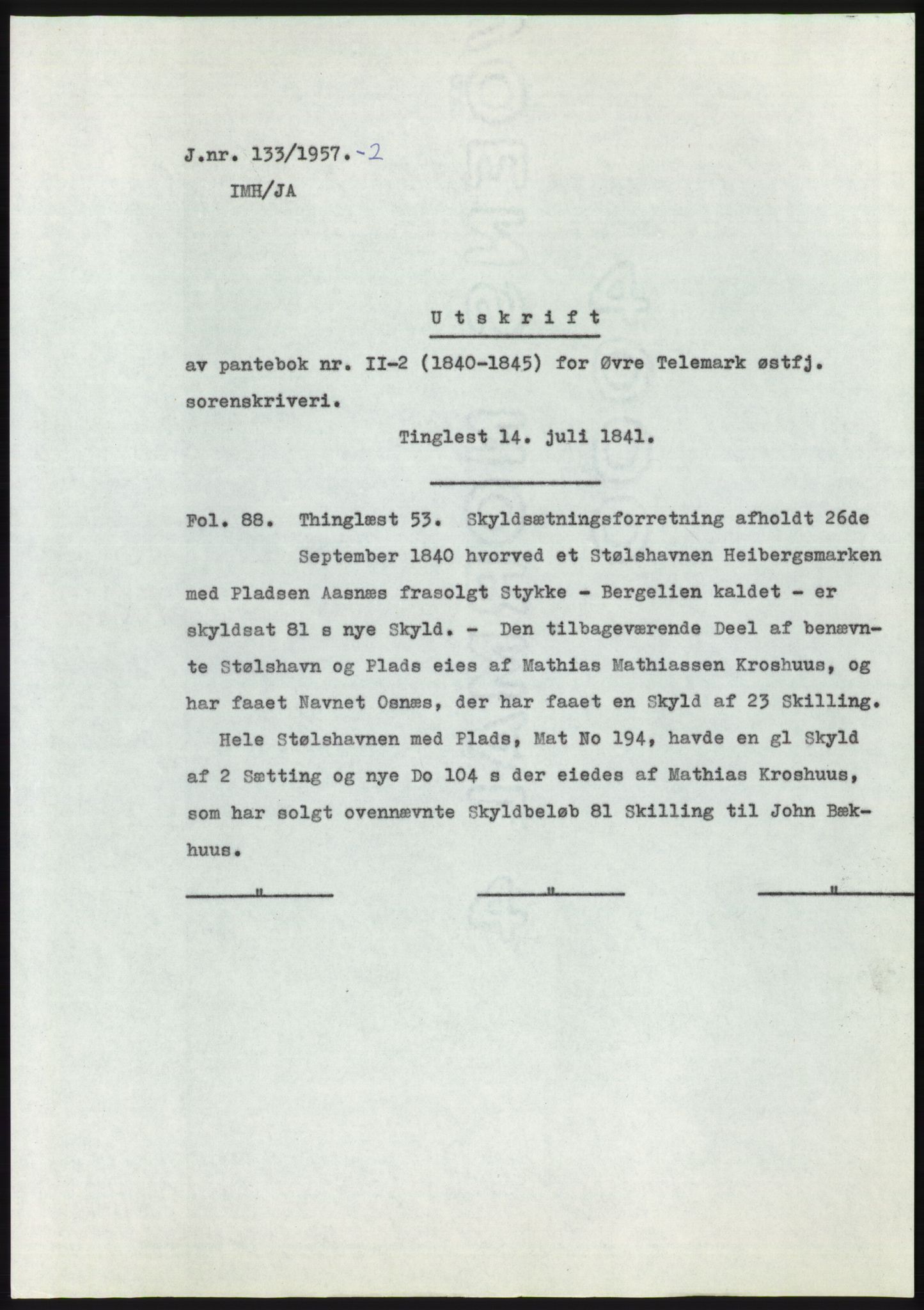 Statsarkivet i Kongsberg, AV/SAKO-A-0001/E/Ee/L0008: Avskrifter, SAO jnr. 1203/1956 - 344/1957, 1956-1957, p. 176