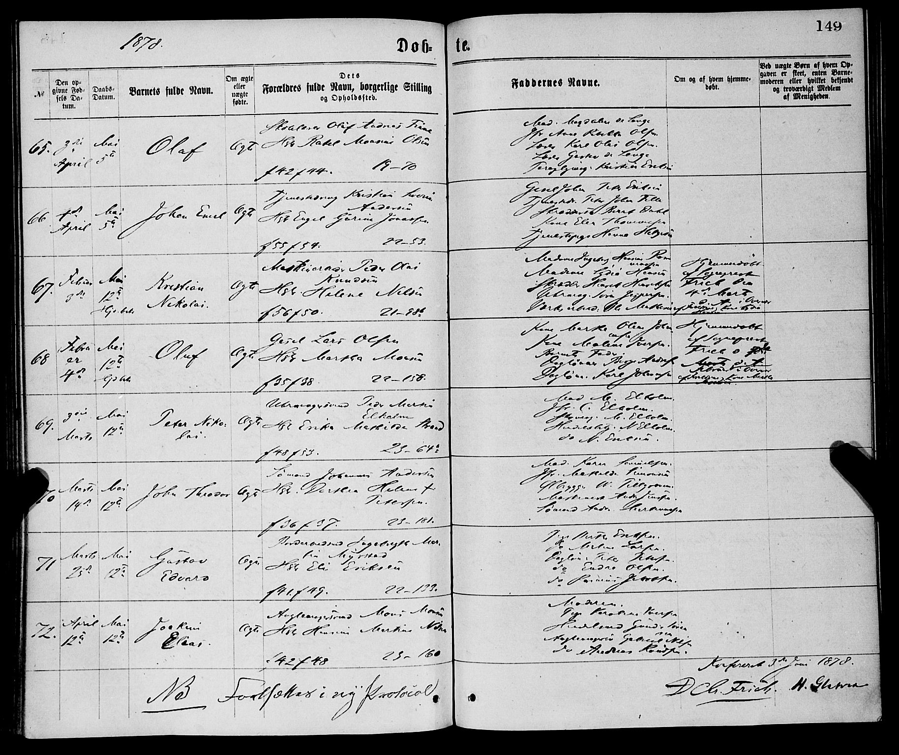 Korskirken sokneprestembete, AV/SAB-A-76101/H/Haa/L0020: Parish register (official) no. B 6, 1871-1878, p. 149