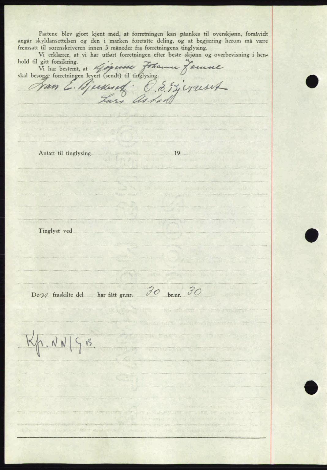 Nordmøre sorenskriveri, AV/SAT-A-4132/1/2/2Ca: Mortgage book no. A91, 1941-1942, Diary no: : 2162/1941