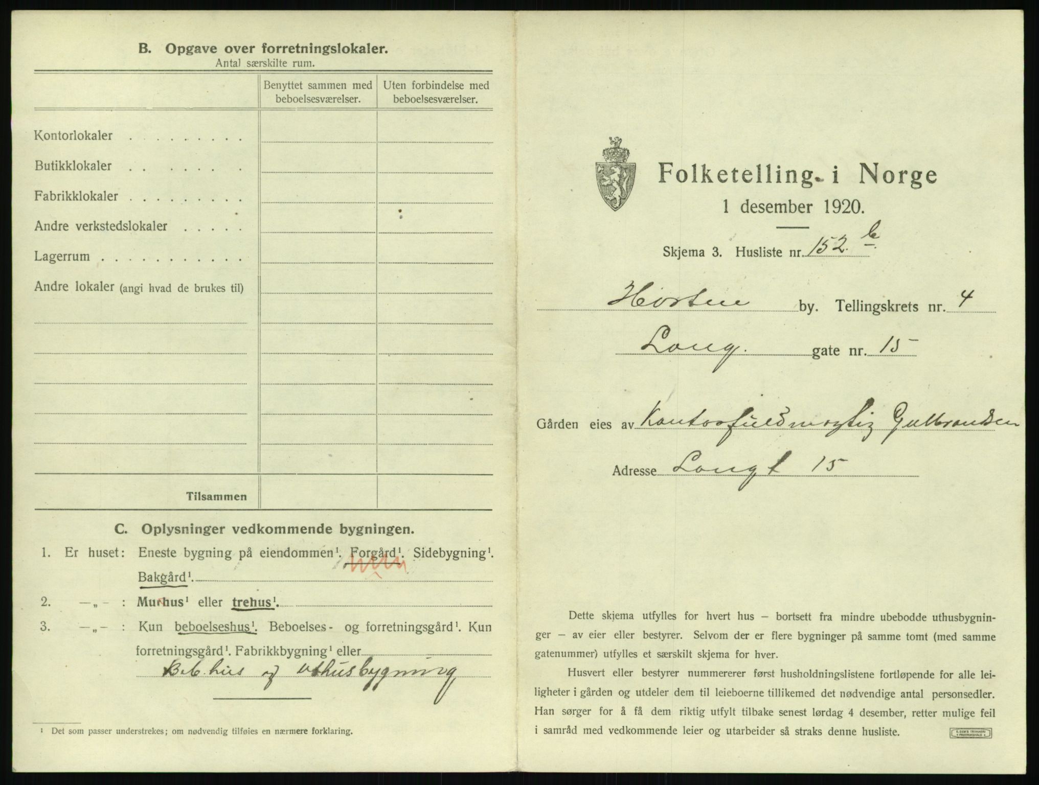 SAKO, 1920 census for Horten, 1920, p. 1525