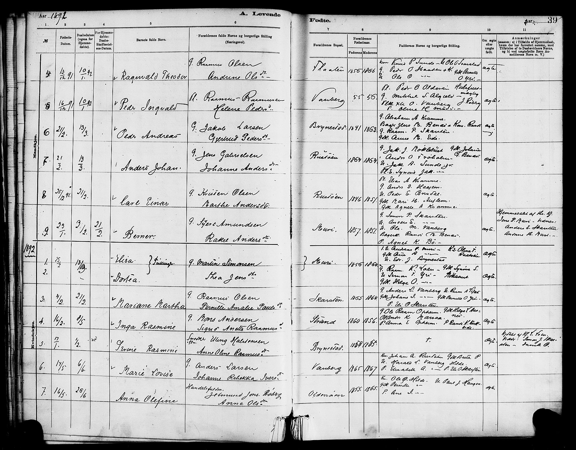 Innvik sokneprestembete, AV/SAB-A-80501: Parish register (official) no. C 1, 1879-1900, p. 39