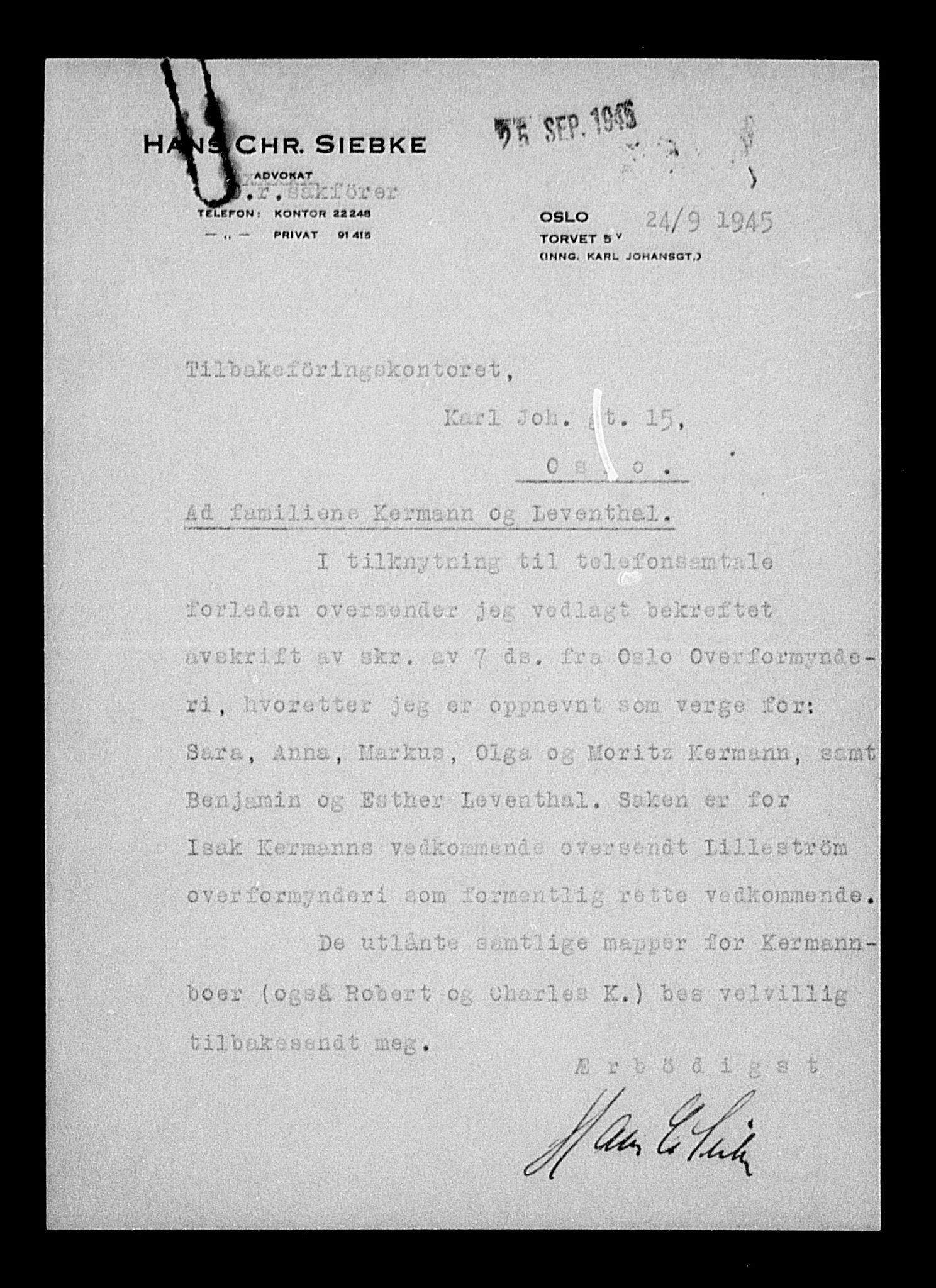 Justisdepartementet, Tilbakeføringskontoret for inndratte formuer, AV/RA-S-1564/H/Hc/Hcc/L0951: --, 1945-1947, p. 15