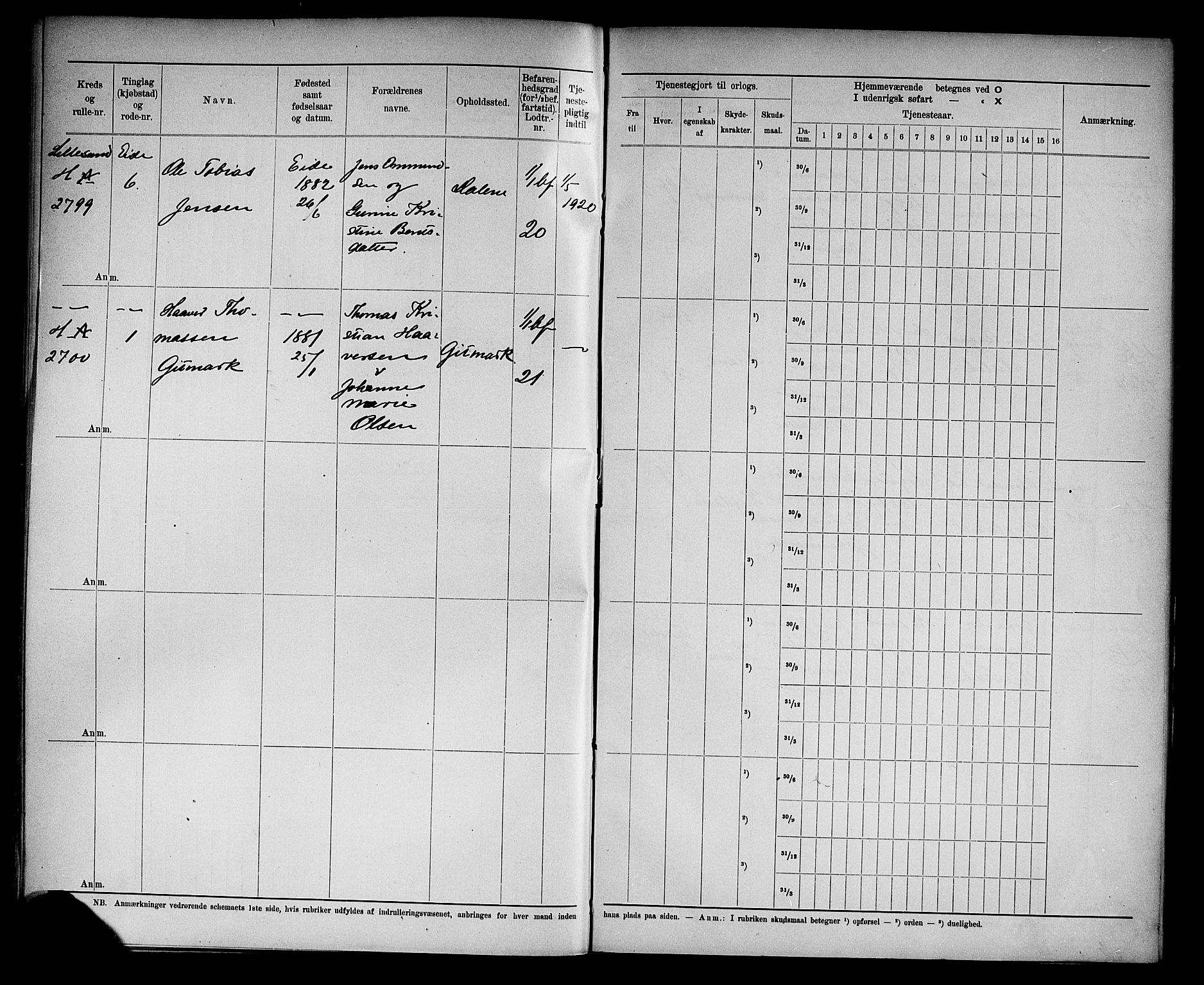 Kristiansand mønstringskrets, SAK/2031-0015/F/Fd/L0006: Rulle sjøvernepliktige, C-6, 1904, p. 44