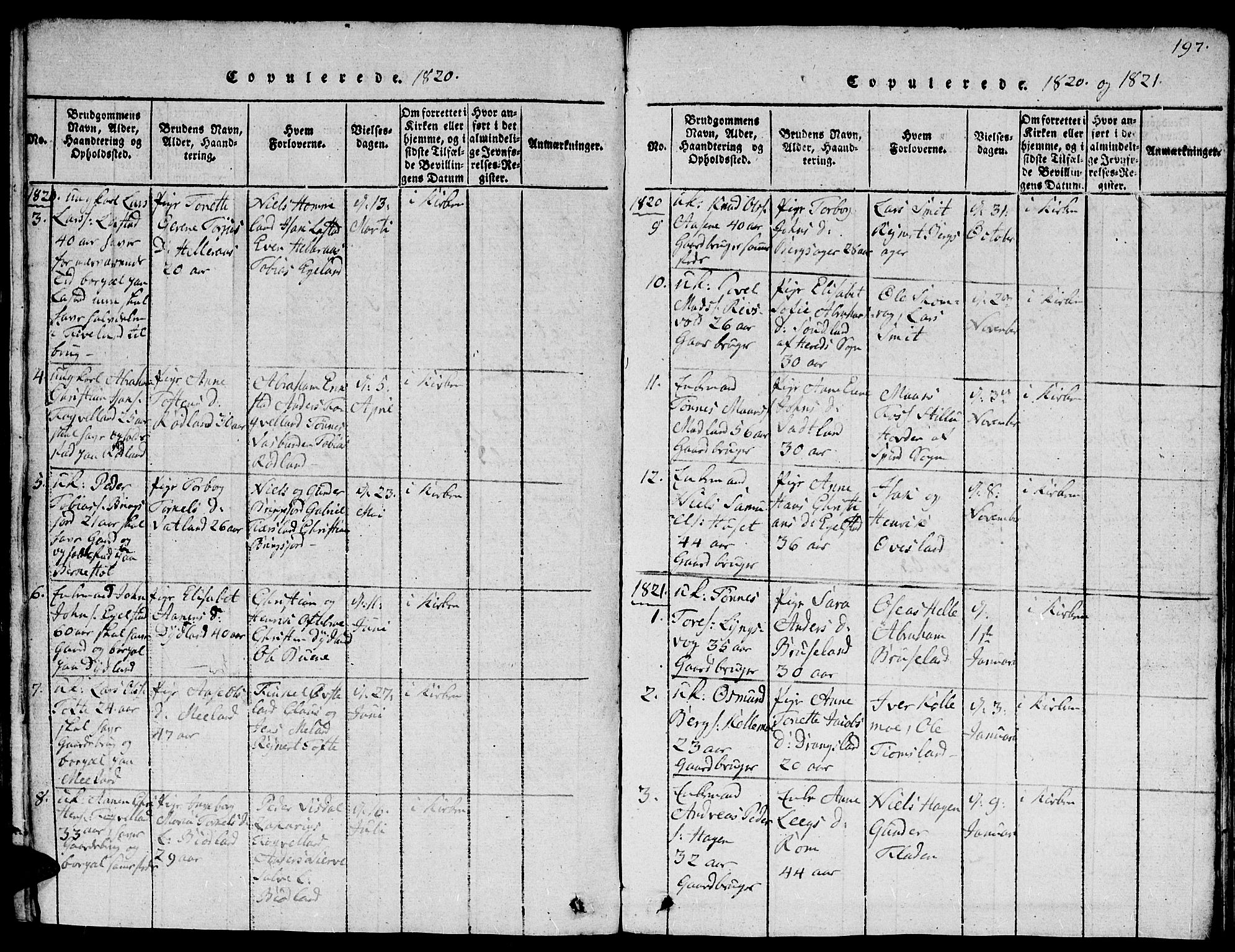 Lyngdal sokneprestkontor, AV/SAK-1111-0029/F/Fb/Fbc/L0001: Parish register (copy) no. B 1, 1815-1844, p. 197