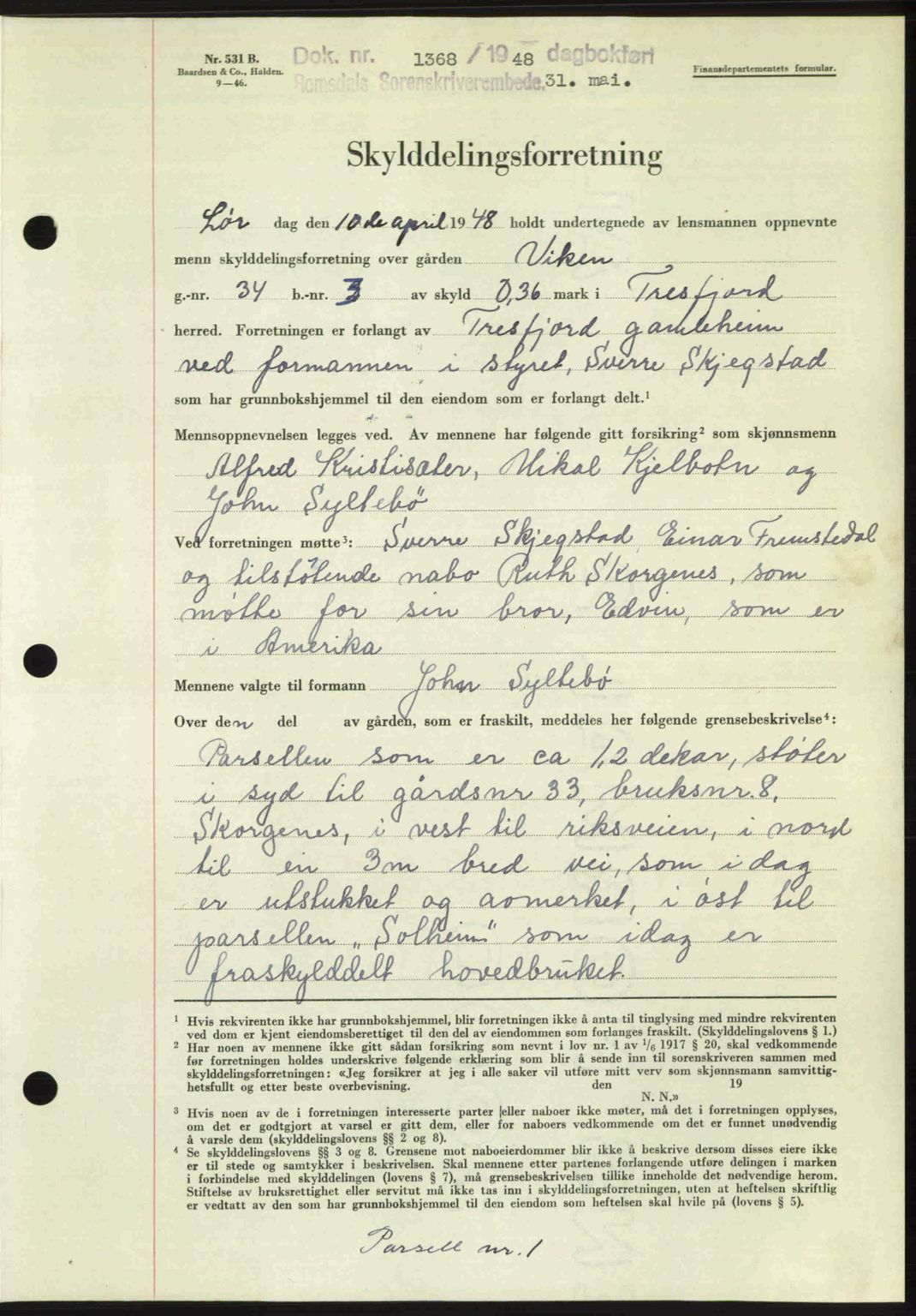 Romsdal sorenskriveri, AV/SAT-A-4149/1/2/2C: Mortgage book no. A26, 1948-1948, Diary no: : 1368/1948