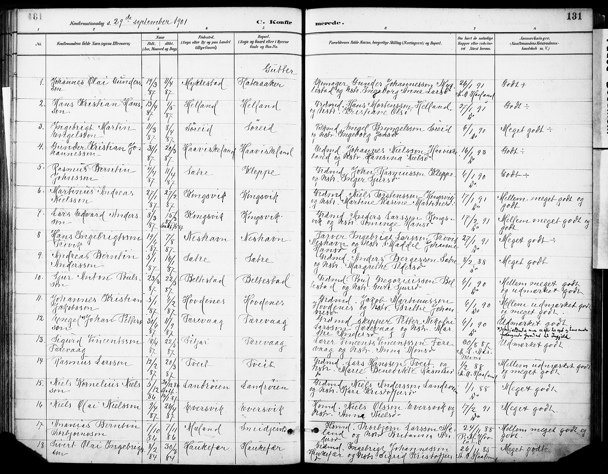 Tysnes sokneprestembete, SAB/A-78601/H/Haa: Parish register (official) no. D 1, 1887-1904, p. 131