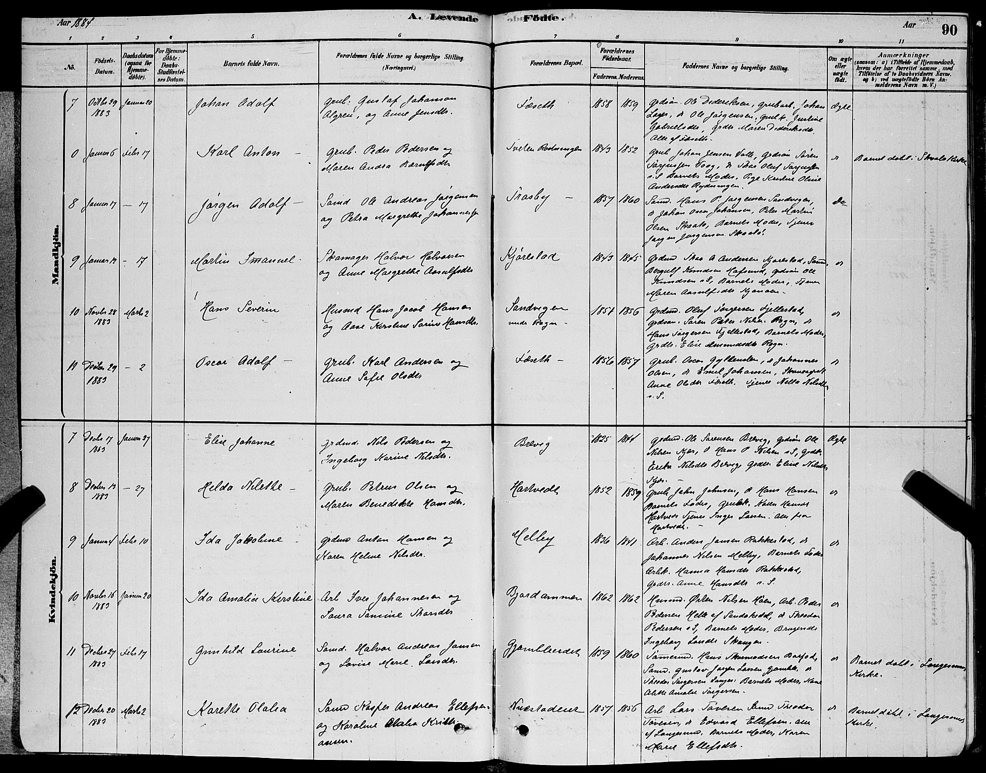 Bamble kirkebøker, SAKO/A-253/G/Ga/L0008: Parish register (copy) no. I 8, 1878-1888, p. 90