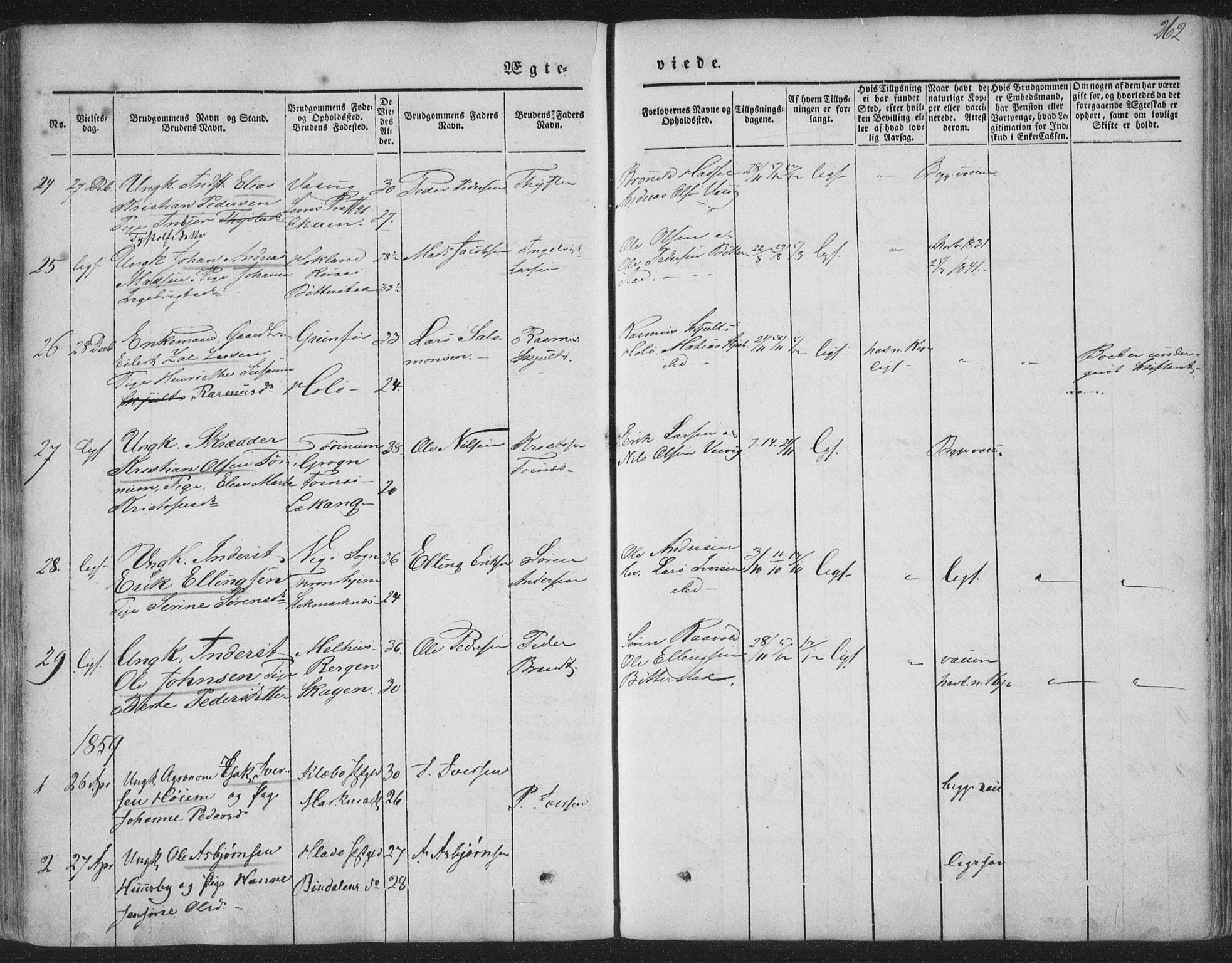 Ministerialprotokoller, klokkerbøker og fødselsregistre - Nordland, AV/SAT-A-1459/888/L1241: Parish register (official) no. 888A07, 1849-1869, p. 262