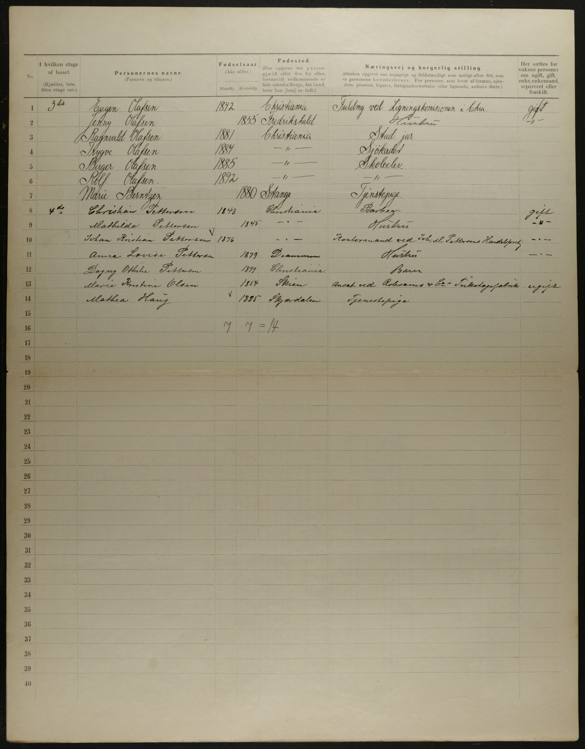 OBA, Municipal Census 1901 for Kristiania, 1901, p. 14654