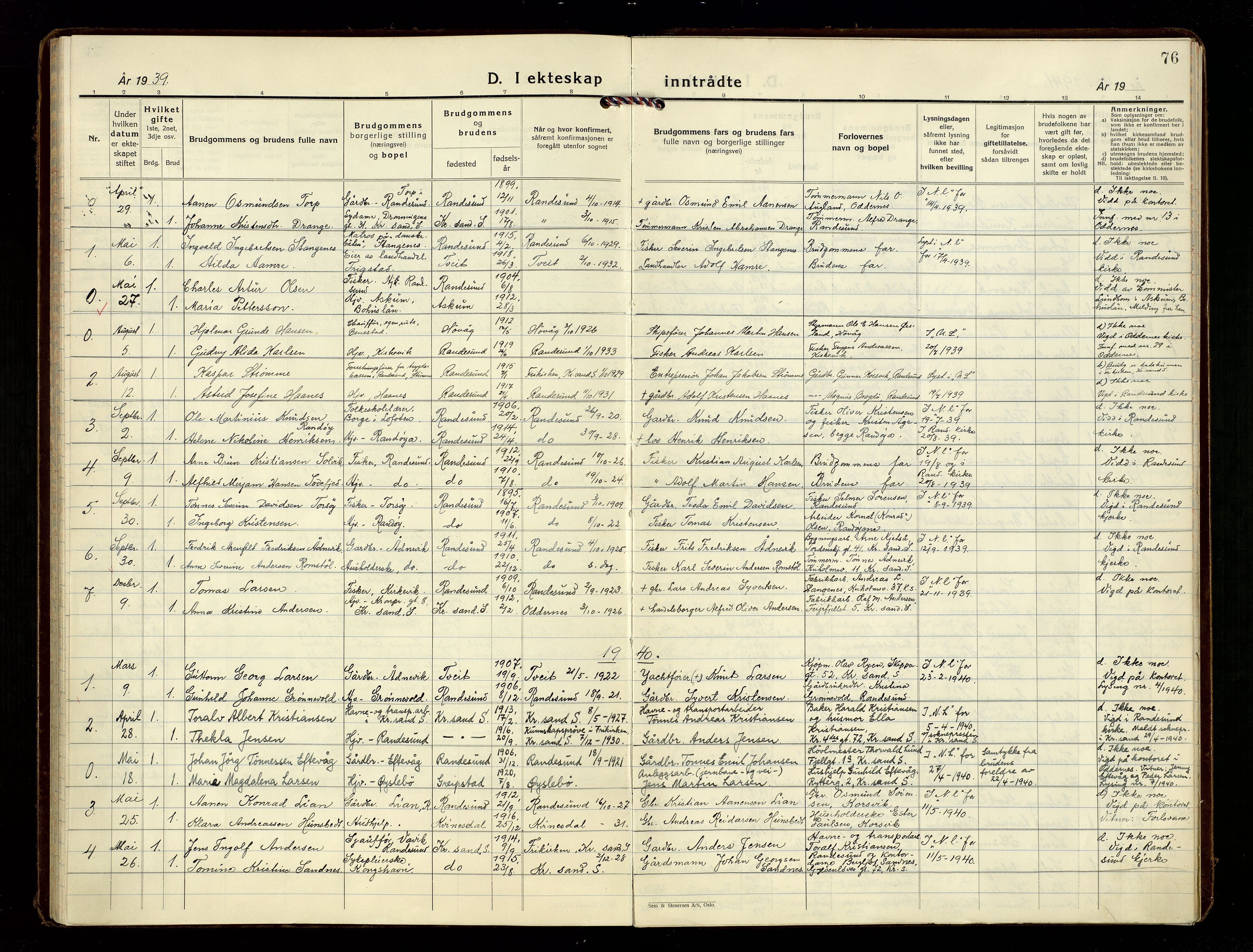 Oddernes sokneprestkontor, AV/SAK-1111-0033/F/Fa/Fab/L0005: Parish register (official) no. A 5, 1935-1954, p. 76