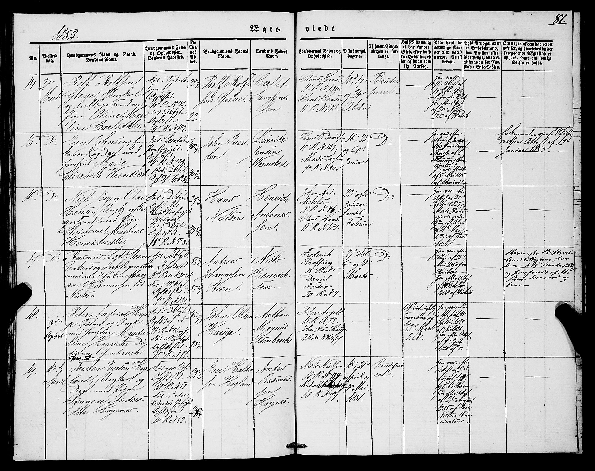 Domkirken sokneprestembete, AV/SAB-A-74801/H/Haa/L0033: Parish register (official) no. D 1, 1841-1853, p. 87