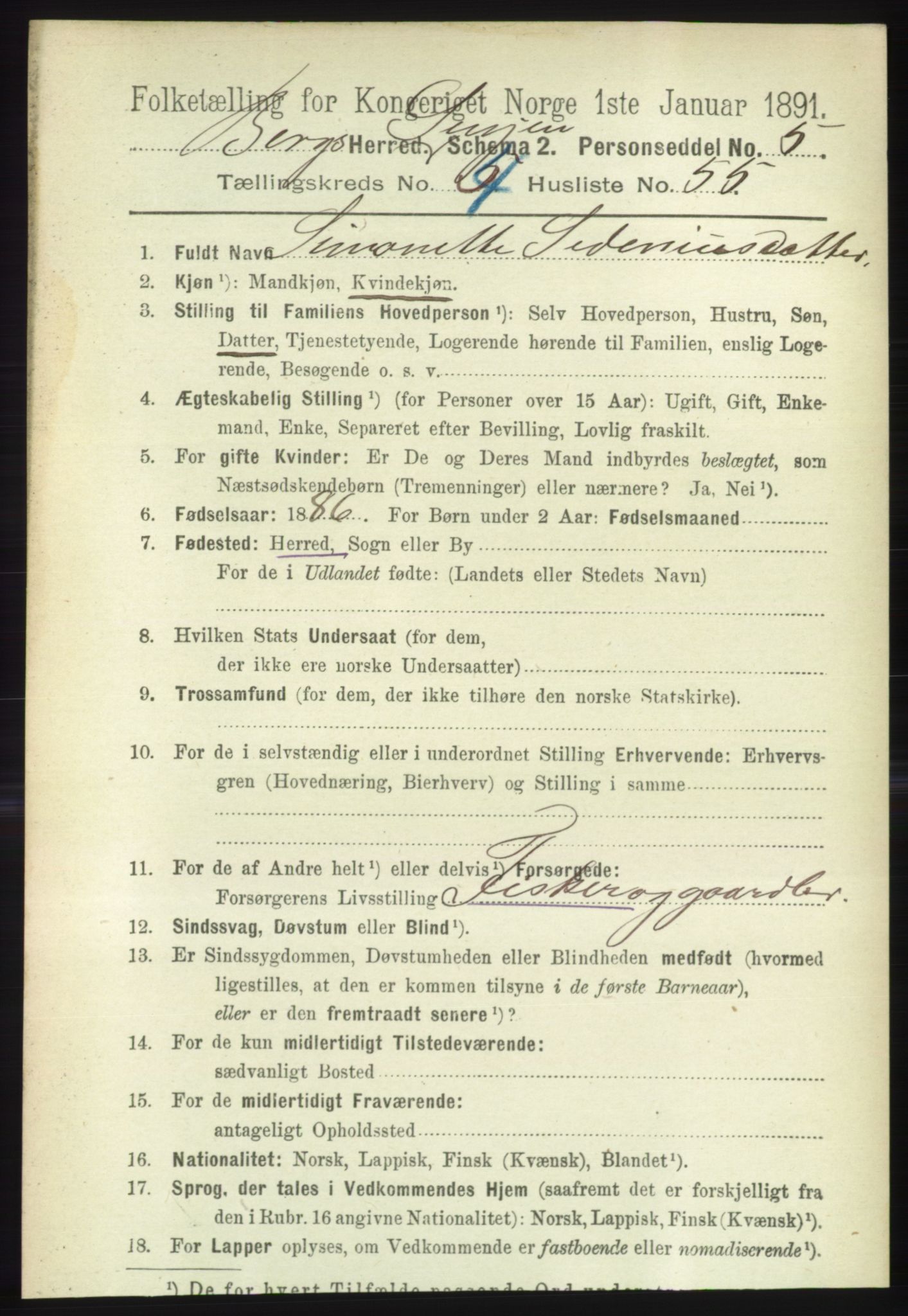 RA, 1891 census for 1929 Berg, 1891, p. 2036