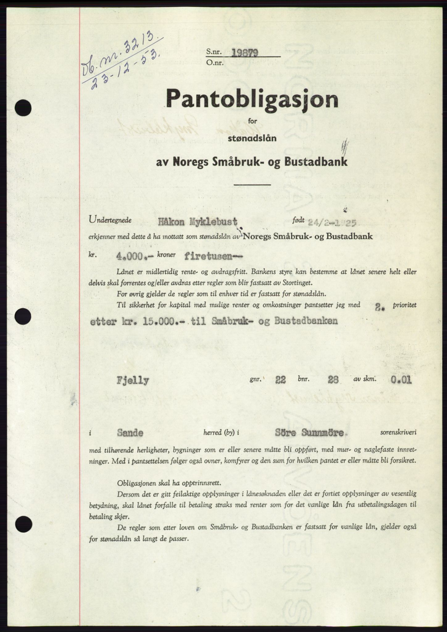 Søre Sunnmøre sorenskriveri, AV/SAT-A-4122/1/2/2C/L0124: Mortgage book no. 12B, 1953-1954, Diary no: : 3213/1953