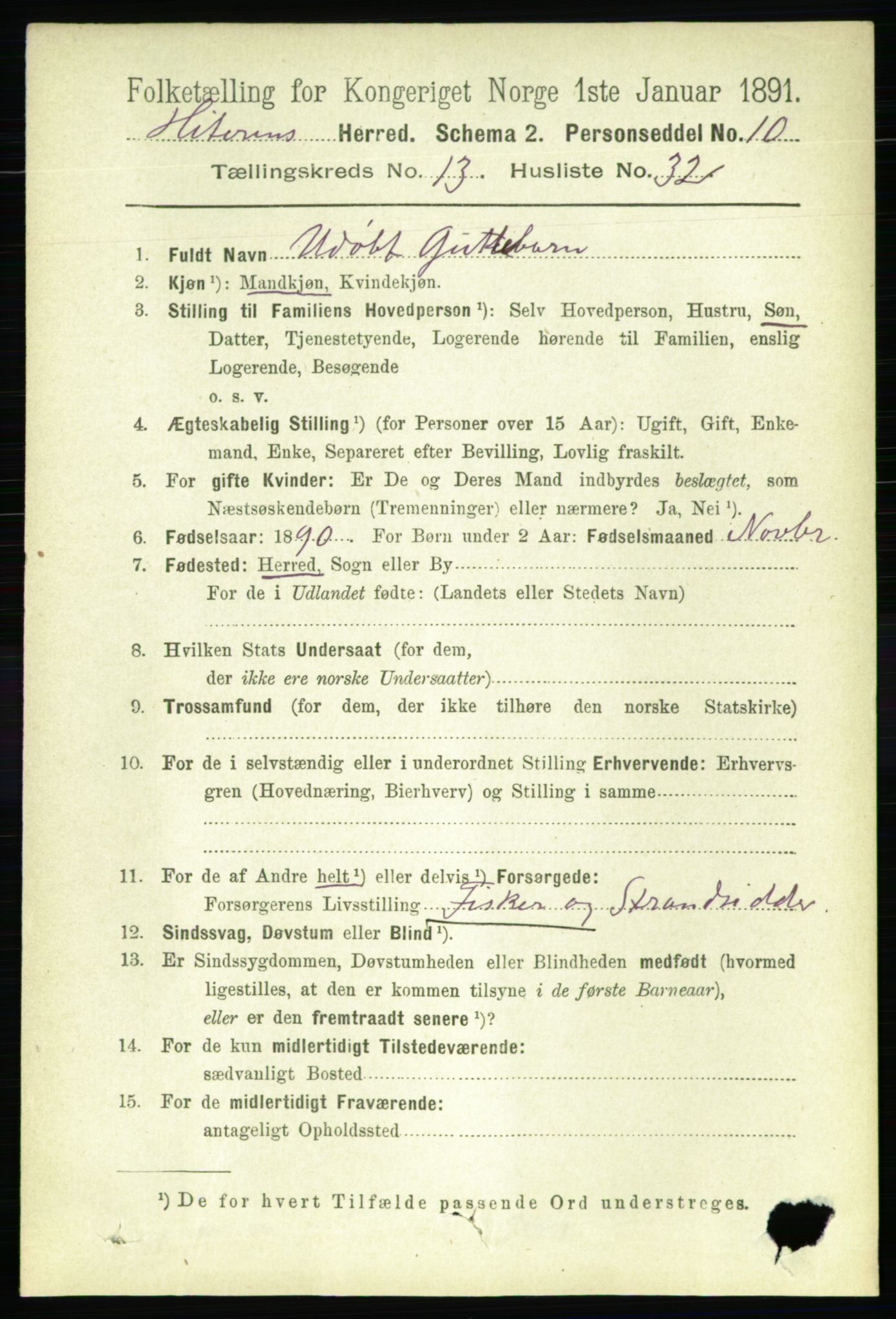 RA, 1891 census for 1617 Hitra, 1891, p. 2951