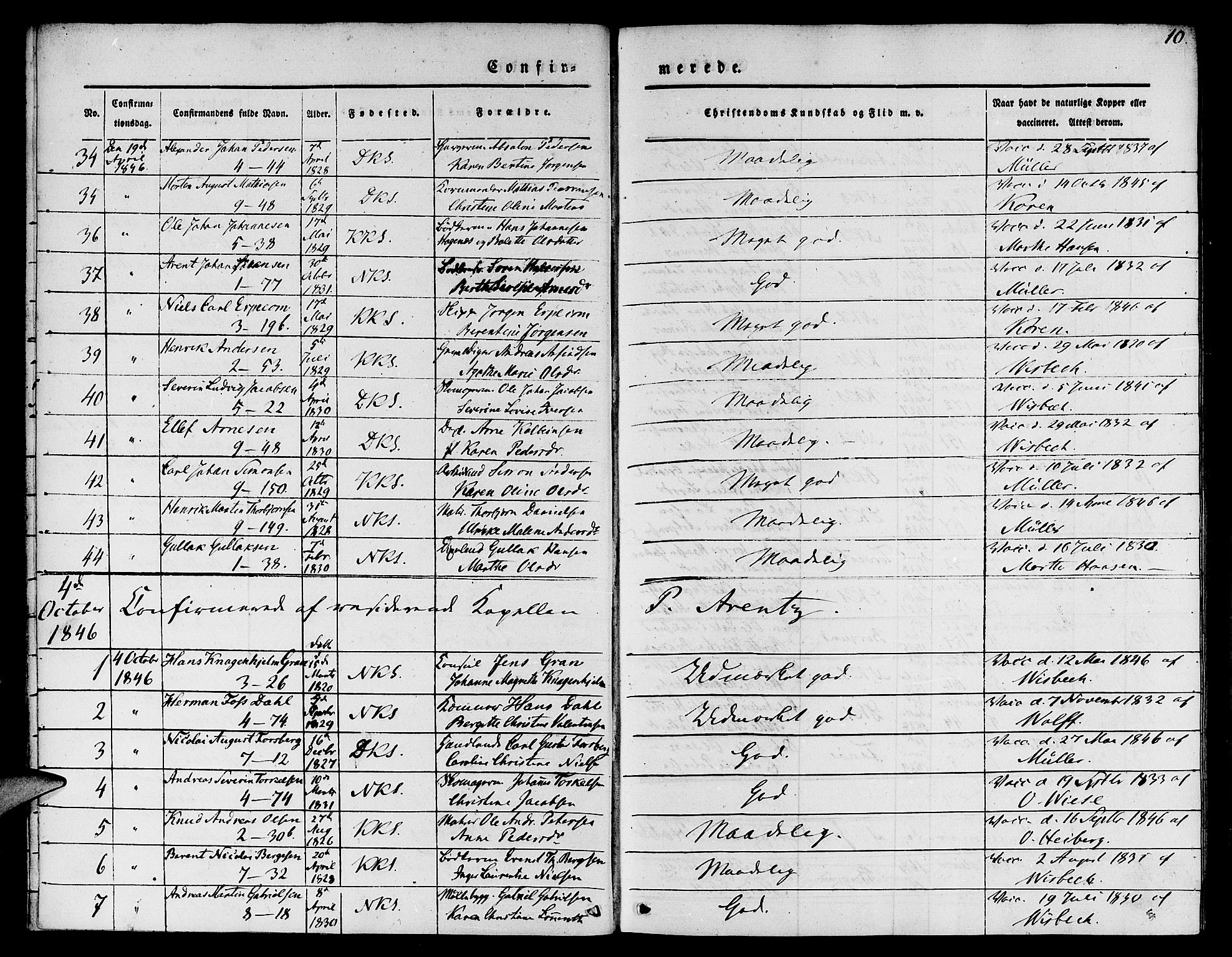 Nykirken Sokneprestembete, SAB/A-77101/H/Hab: Parish register (copy) no. C 1, 1844-1871, p. 10