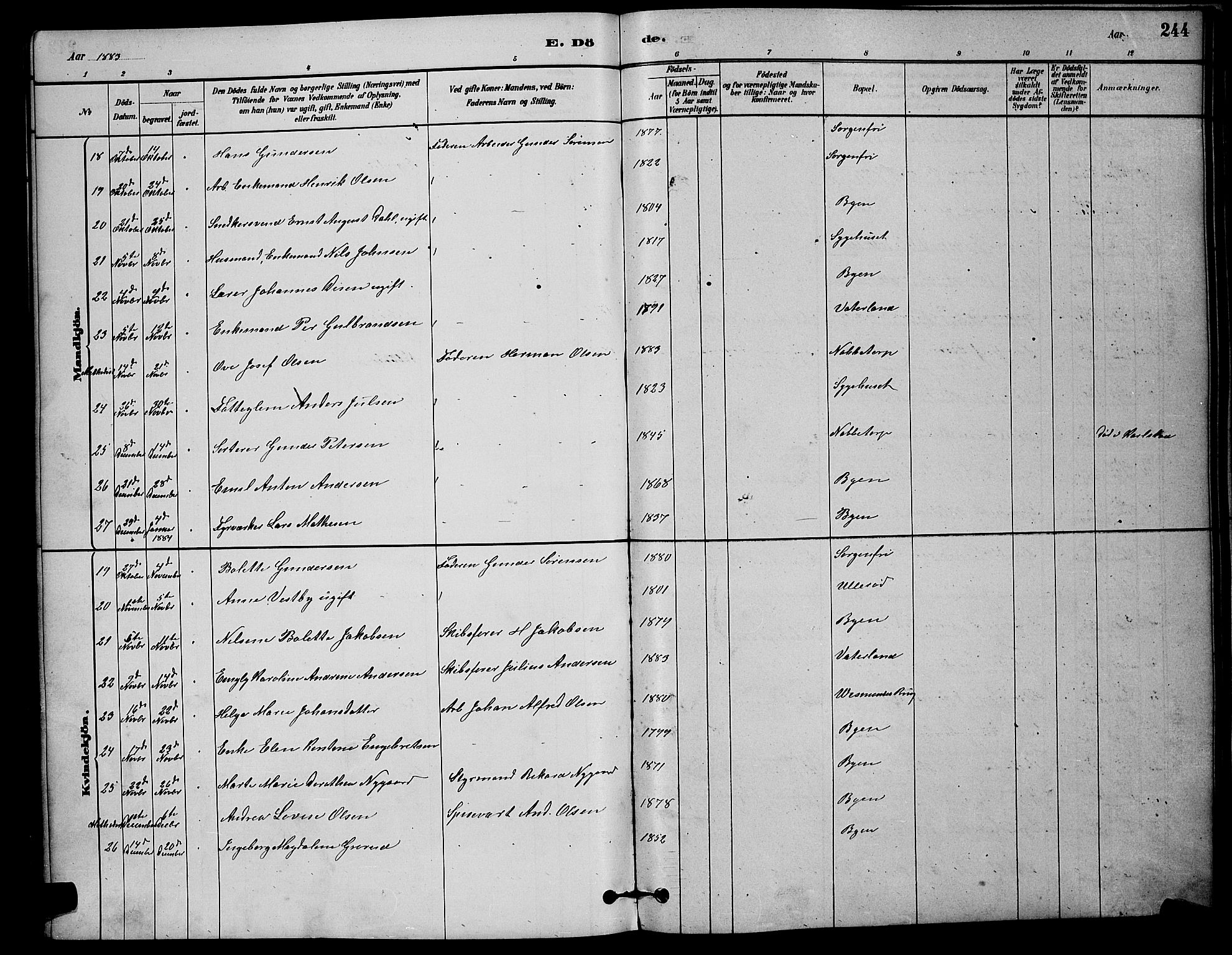 Østre Fredrikstad prestekontor Kirkebøker, SAO/A-10907/G/Ga/L0001: Parish register (copy) no. 1, 1880-1899, p. 244