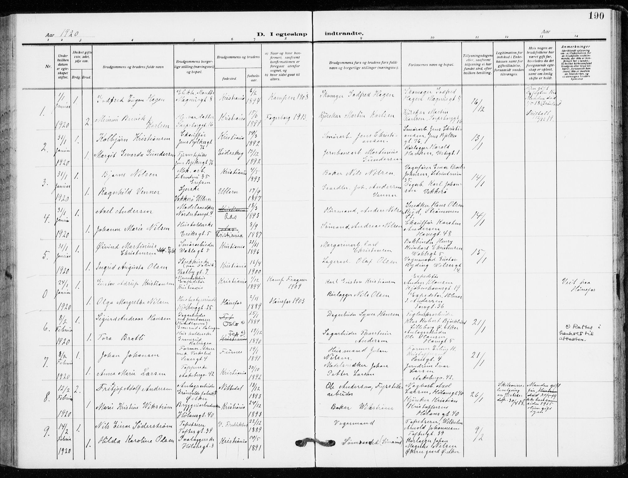 Kampen prestekontor Kirkebøker, SAO/A-10853/F/Fa/L0013: Parish register (official) no. I 13, 1917-1922, p. 190
