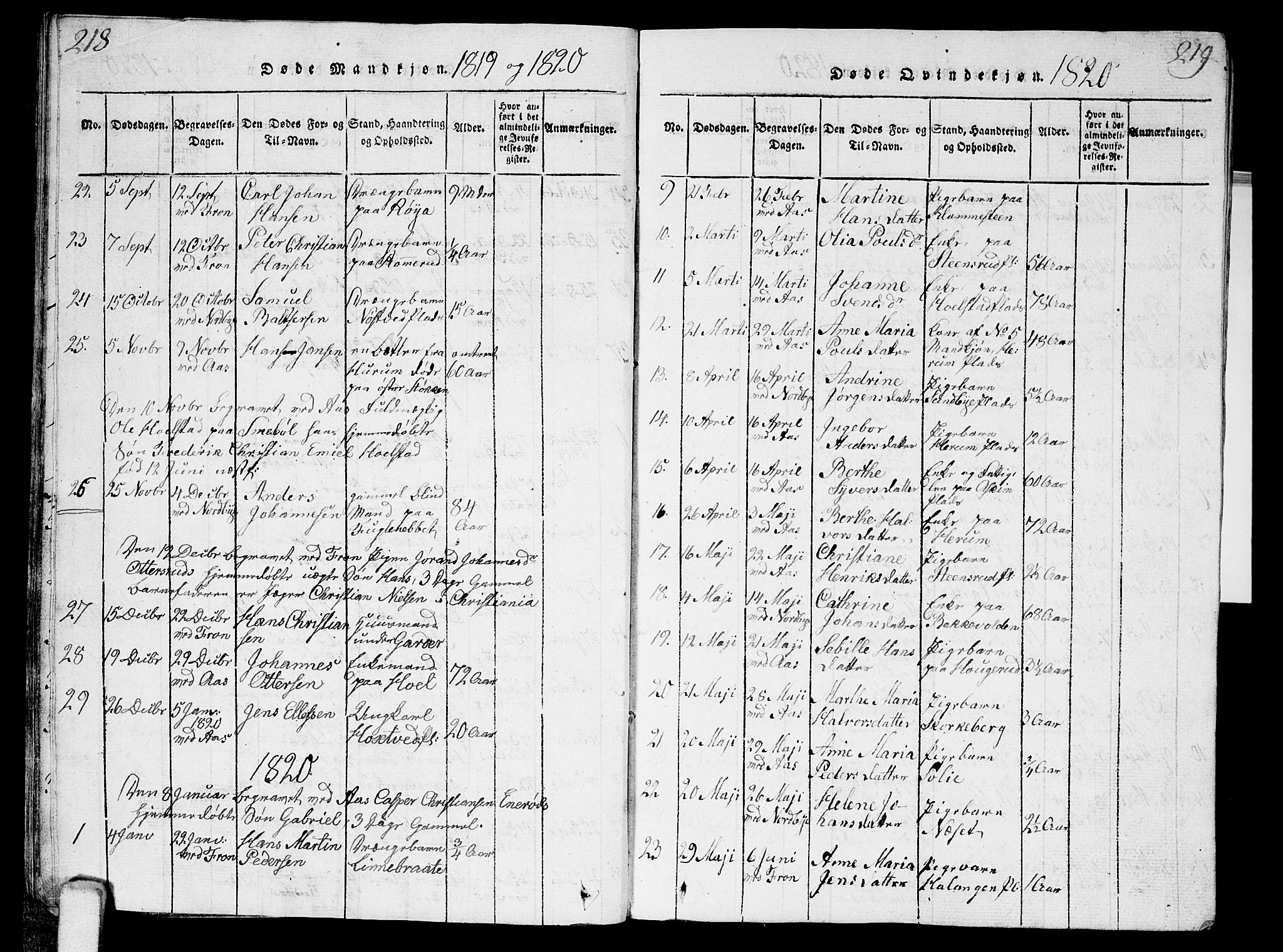 Ås prestekontor Kirkebøker, AV/SAO-A-10894/G/Ga/L0001: Parish register (copy) no. I 1, 1814-1820, p. 218-219