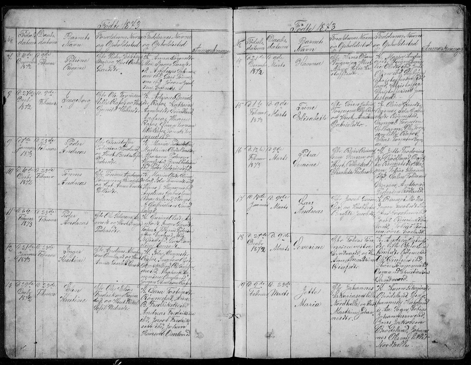 Kvinesdal sokneprestkontor, AV/SAK-1111-0026/F/Fb/Fbb/L0002: Parish register (copy) no. B 2, 1873-1897, p. 3