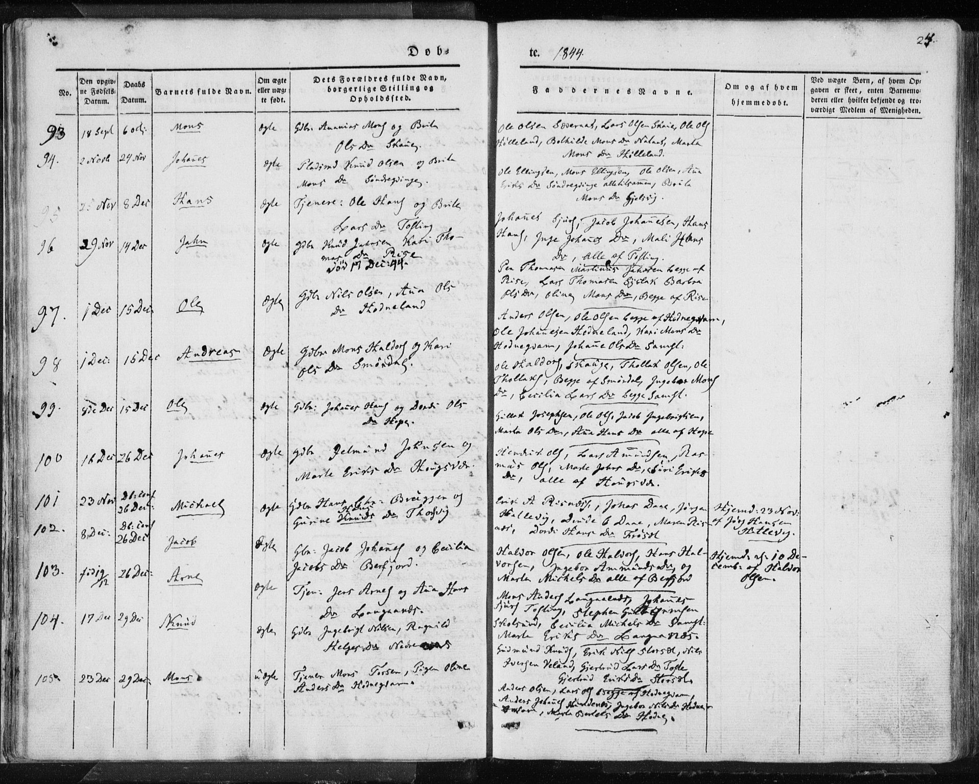 Lindås Sokneprestembete, AV/SAB-A-76701/H/Haa/Haaa/L0010: Parish register (official) no. A 10, 1842-1862, p. 24