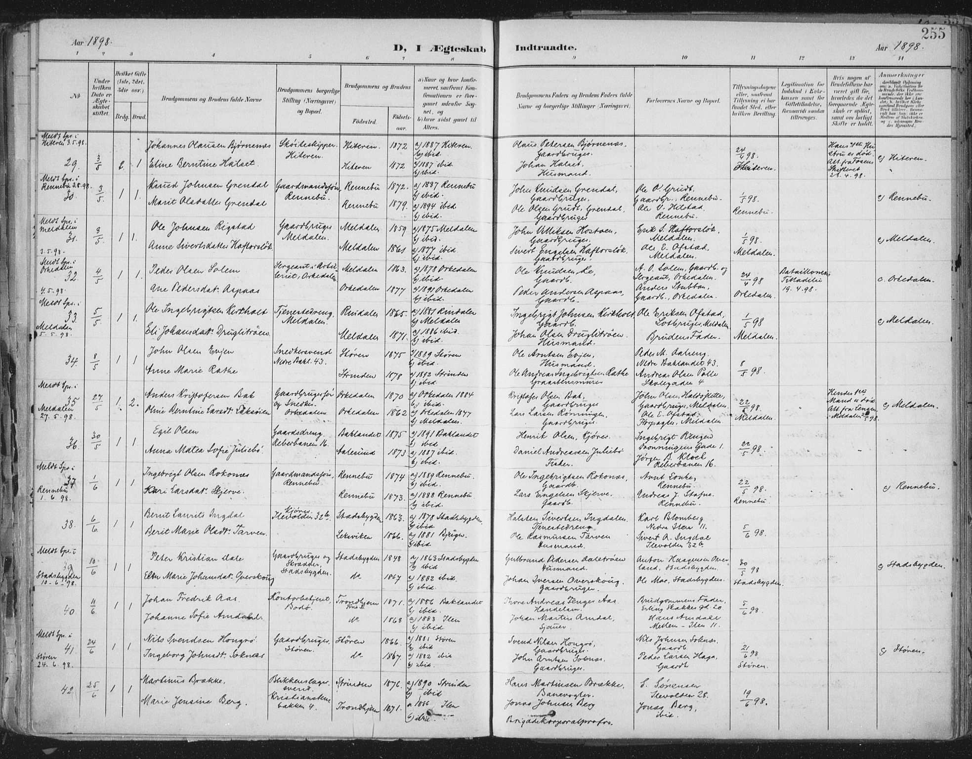 Ministerialprotokoller, klokkerbøker og fødselsregistre - Sør-Trøndelag, AV/SAT-A-1456/603/L0167: Parish register (official) no. 603A06, 1896-1932, p. 255