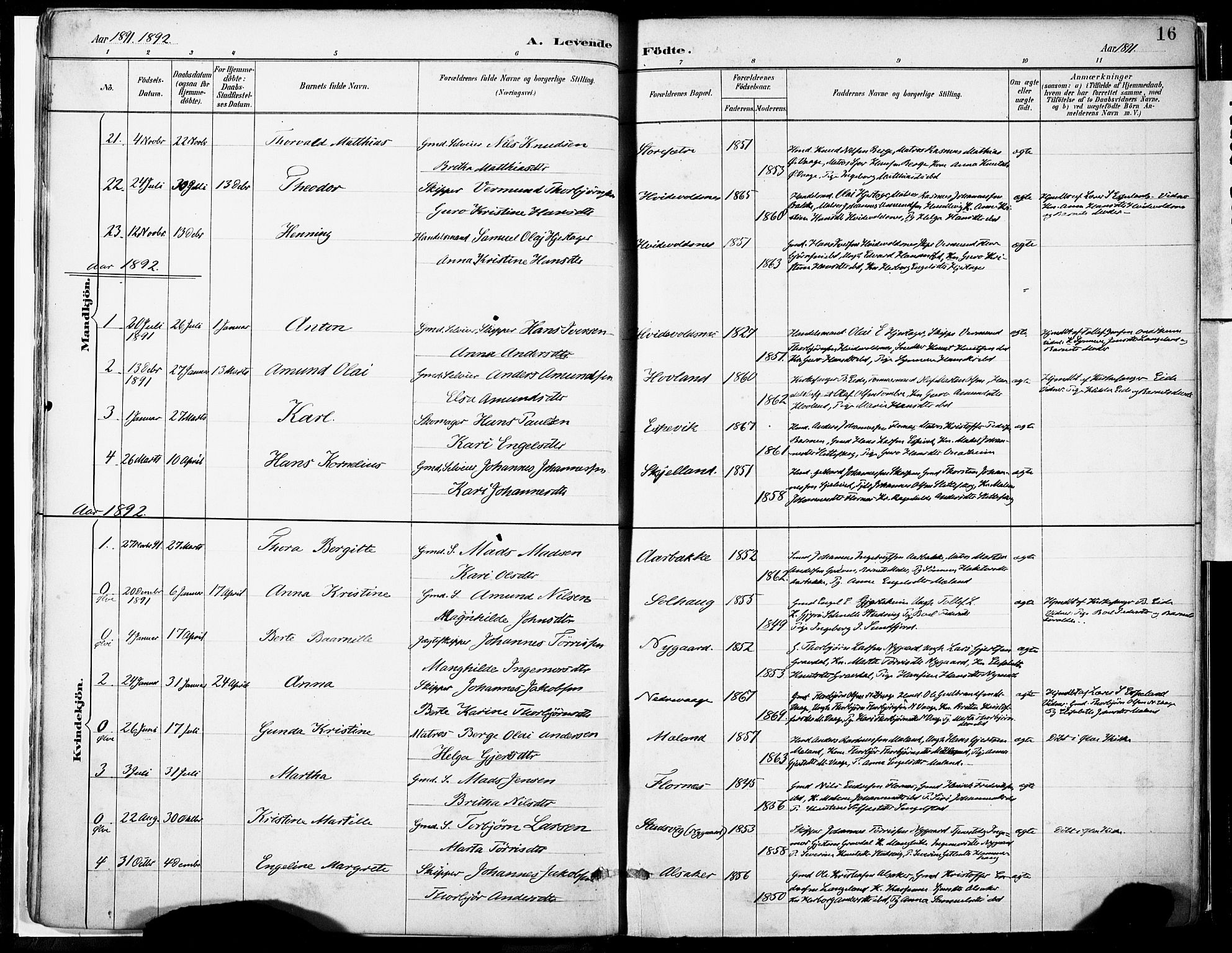 Tysnes sokneprestembete, SAB/A-78601/H/Haa: Parish register (official) no. C 1, 1887-1912, p. 16