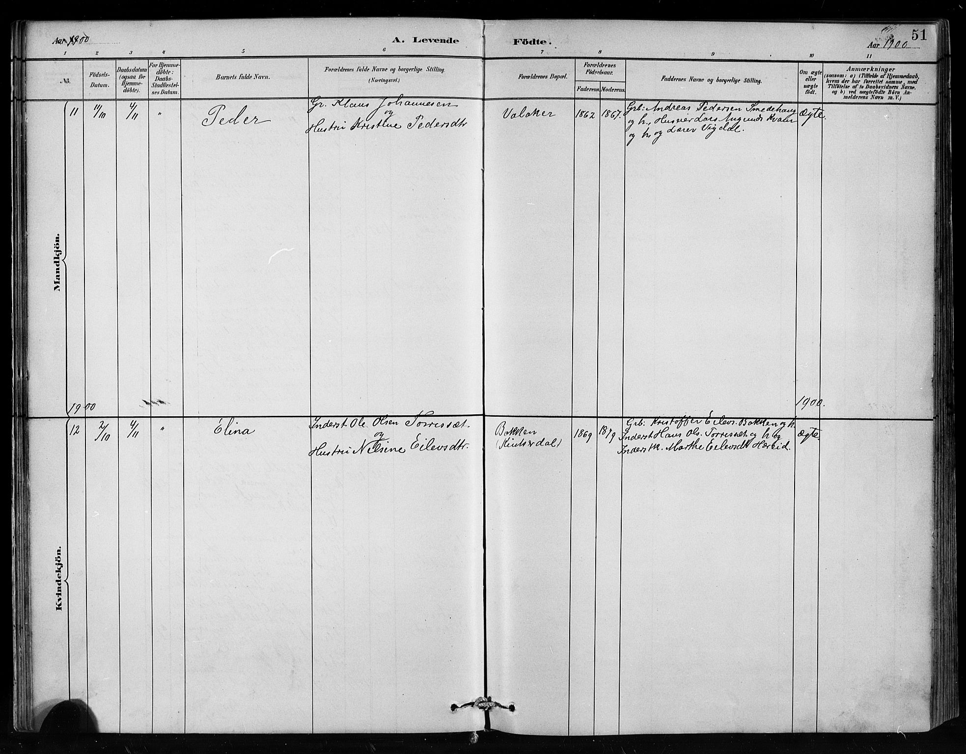 Hafslo sokneprestembete, SAB/A-80301/H/Hab/Habc/L0001: Parish register (copy) no. C 1, 1882-1908, p. 51