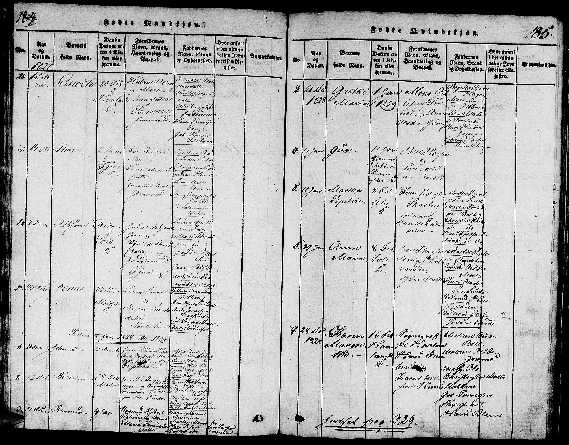 Håland sokneprestkontor, AV/SAST-A-101802/001/30BA/L0004: Parish register (official) no. A 4, 1815-1829, p. 184-185