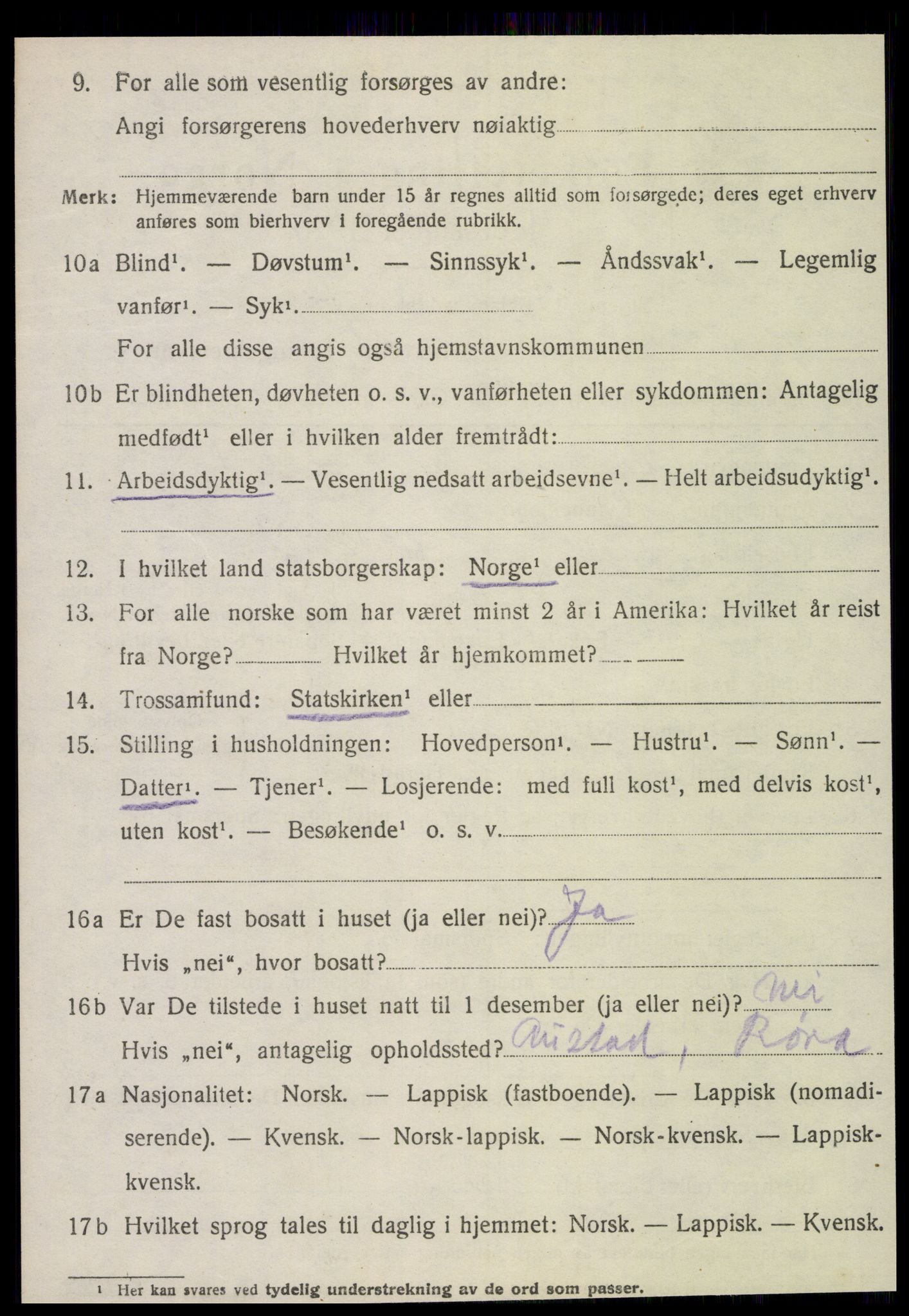 SAT, 1920 census for Verdal, 1920, p. 3726