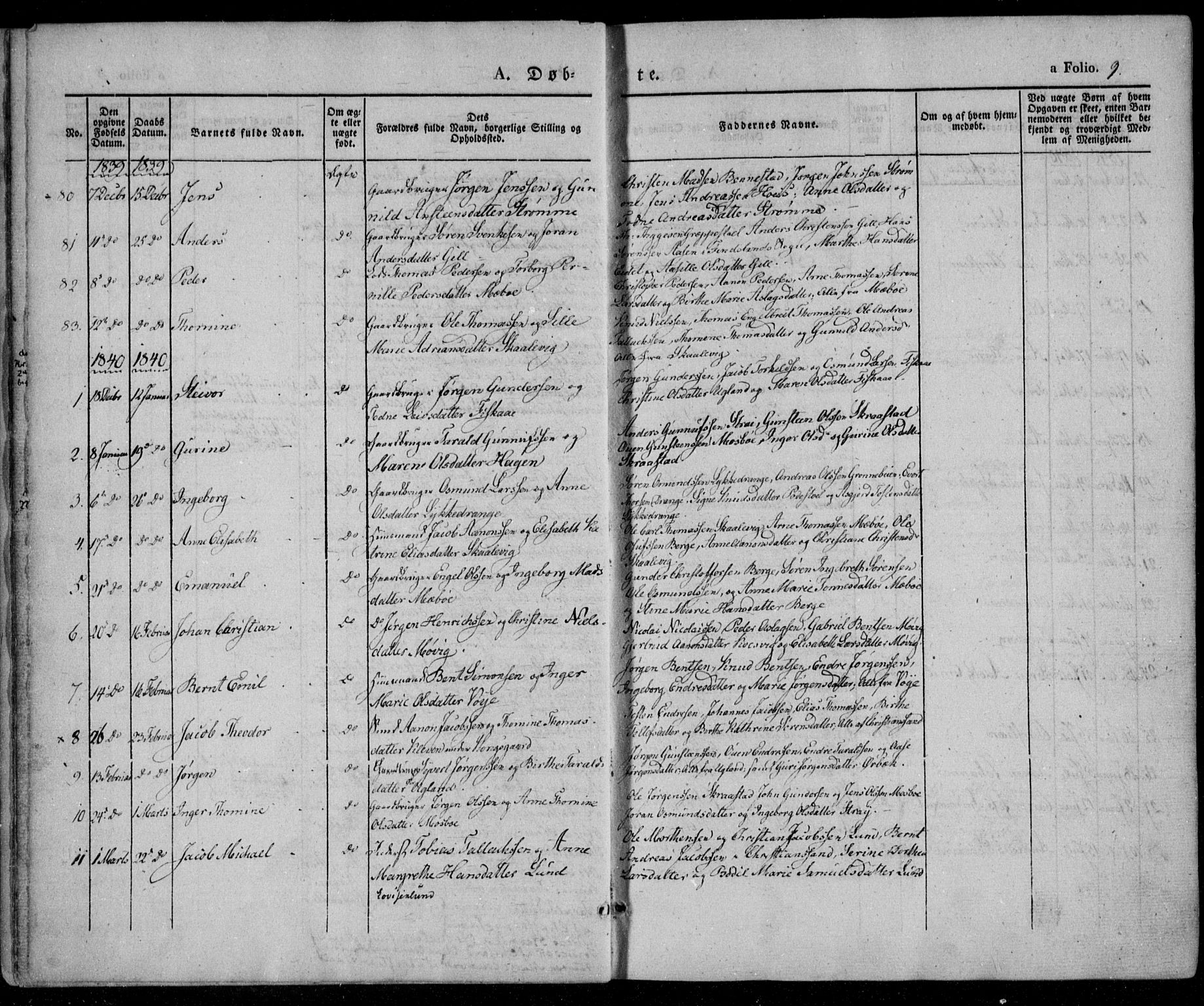 Oddernes sokneprestkontor, SAK/1111-0033/F/Fa/Faa/L0006: Parish register (official) no. A 6, 1838-1851, p. 9