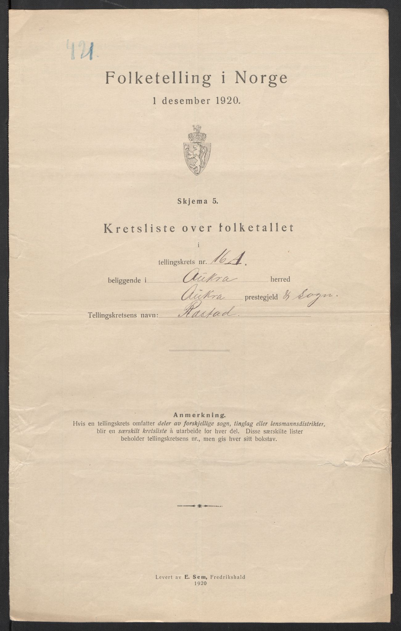 SAT, 1920 census for Aukra, 1920, p. 55