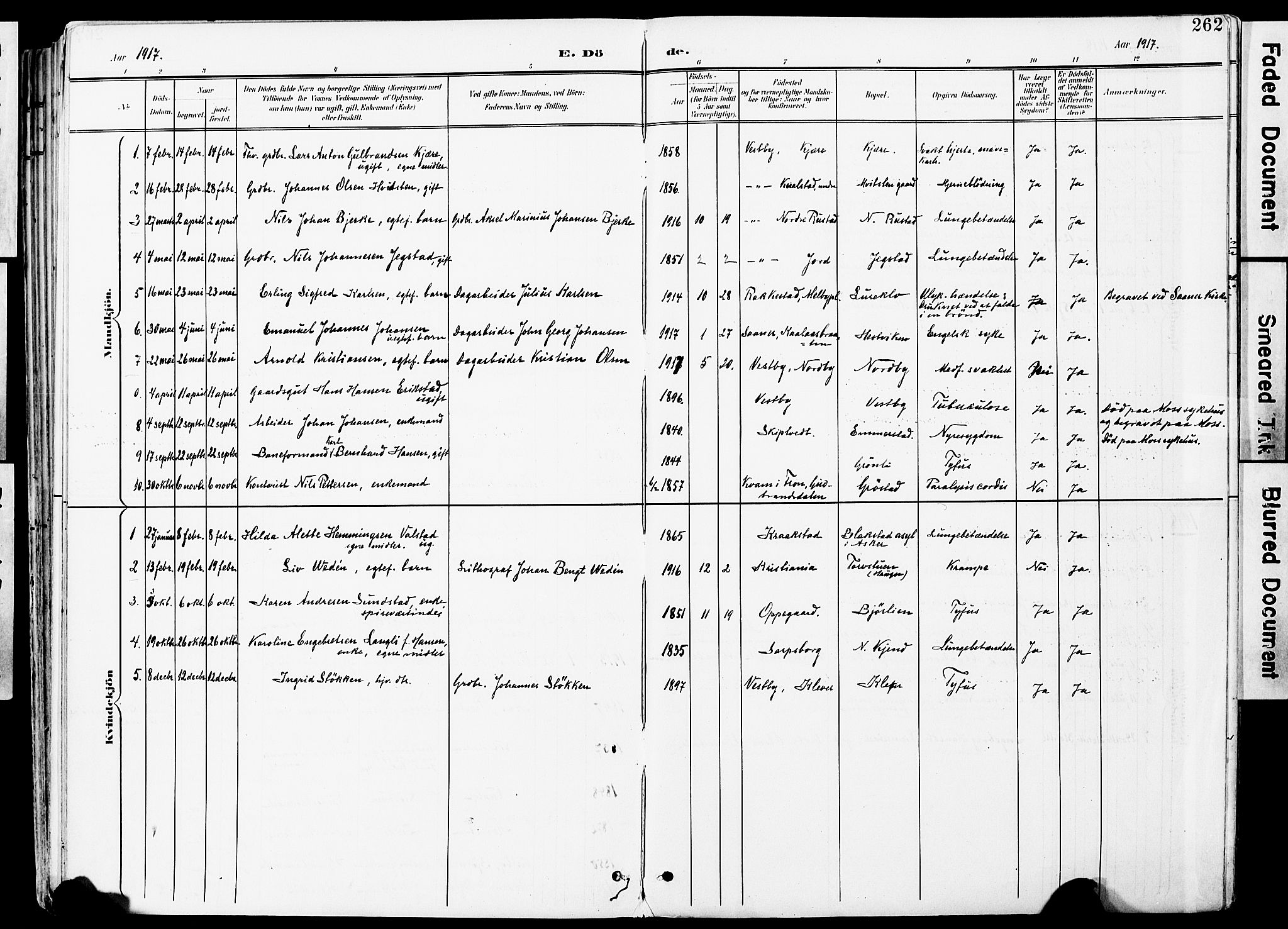 Vestby prestekontor Kirkebøker, SAO/A-10893/F/Fa/L0010: Parish register (official) no. I 10, 1900-1926, p. 262