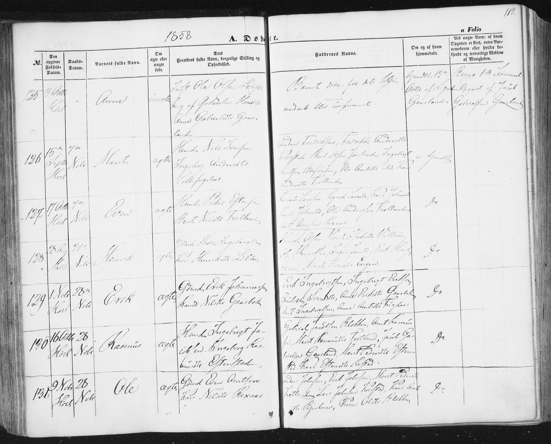 Ministerialprotokoller, klokkerbøker og fødselsregistre - Sør-Trøndelag, SAT/A-1456/691/L1076: Parish register (official) no. 691A08, 1852-1861, p. 112