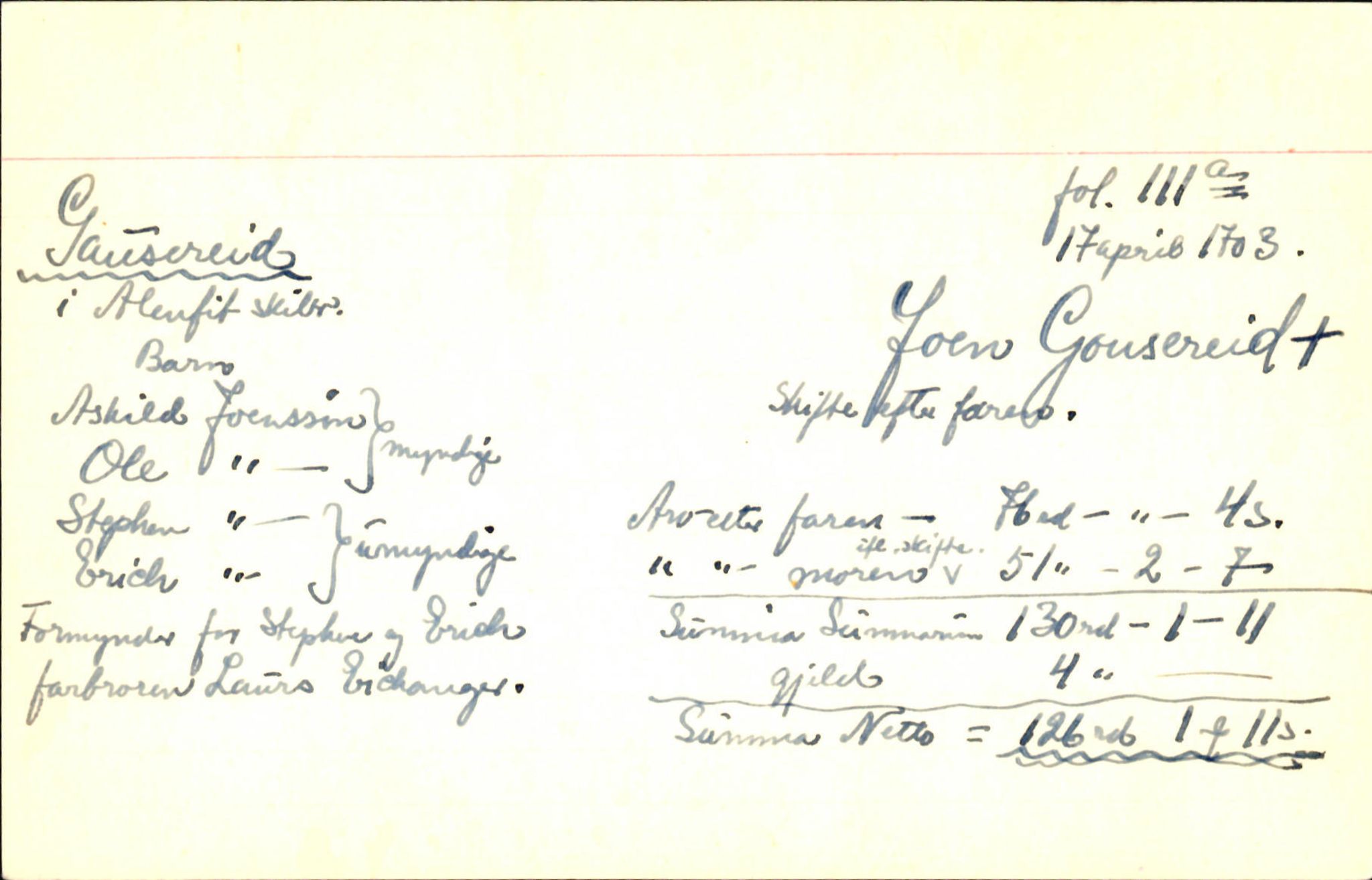 Skiftekort ved Statsarkivet i Bergen, SAB/SKIFTEKORT/001/L0001: Skifteprotokoll nr. 1-2 - test test, 1702-1716, p. 5